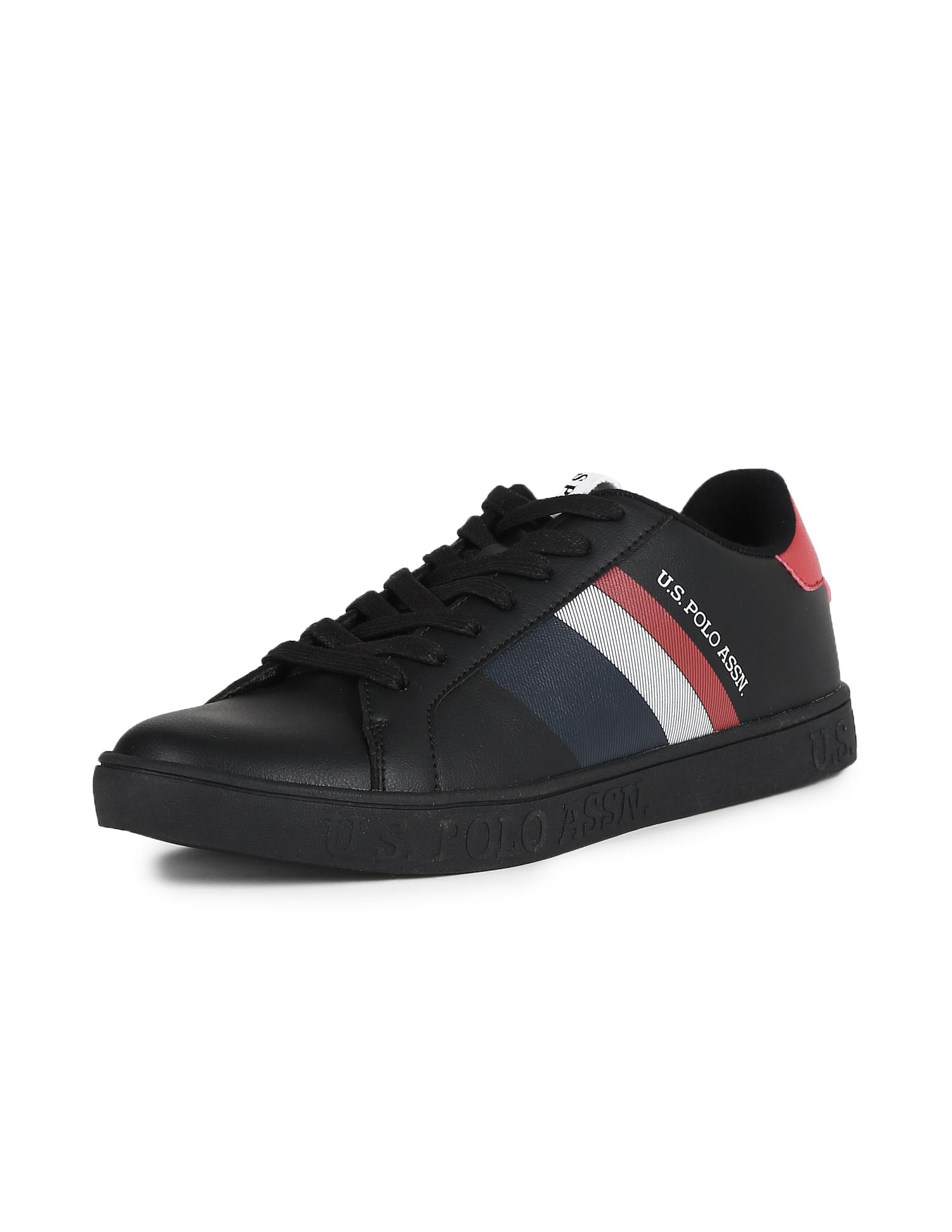 Men Brand Stripe Round Toe Glinton Sneakers Black - U.S. Polo Assn. India | Large