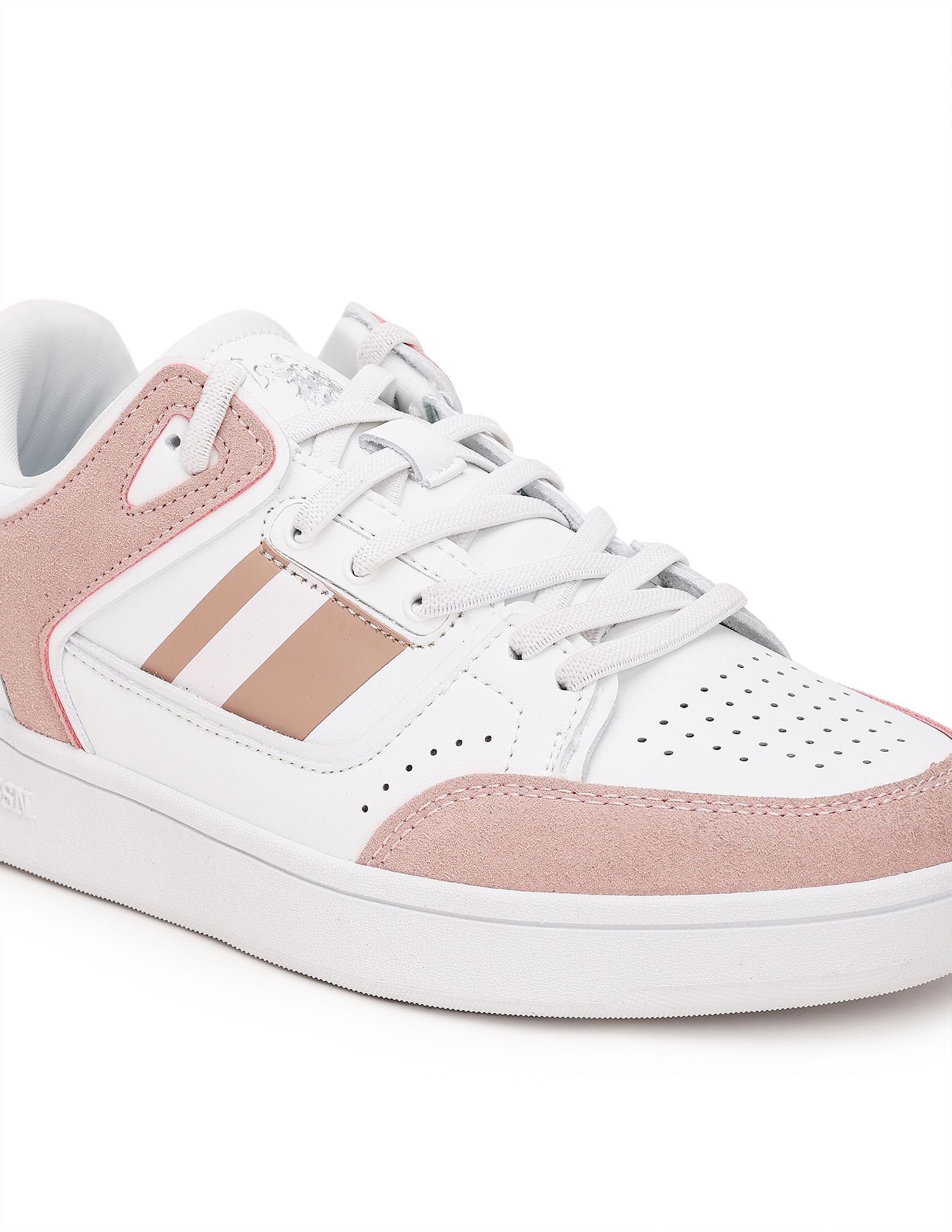 Women White and Light Pink Colour Block Adalyn Sneakers – U.S. Polo ...