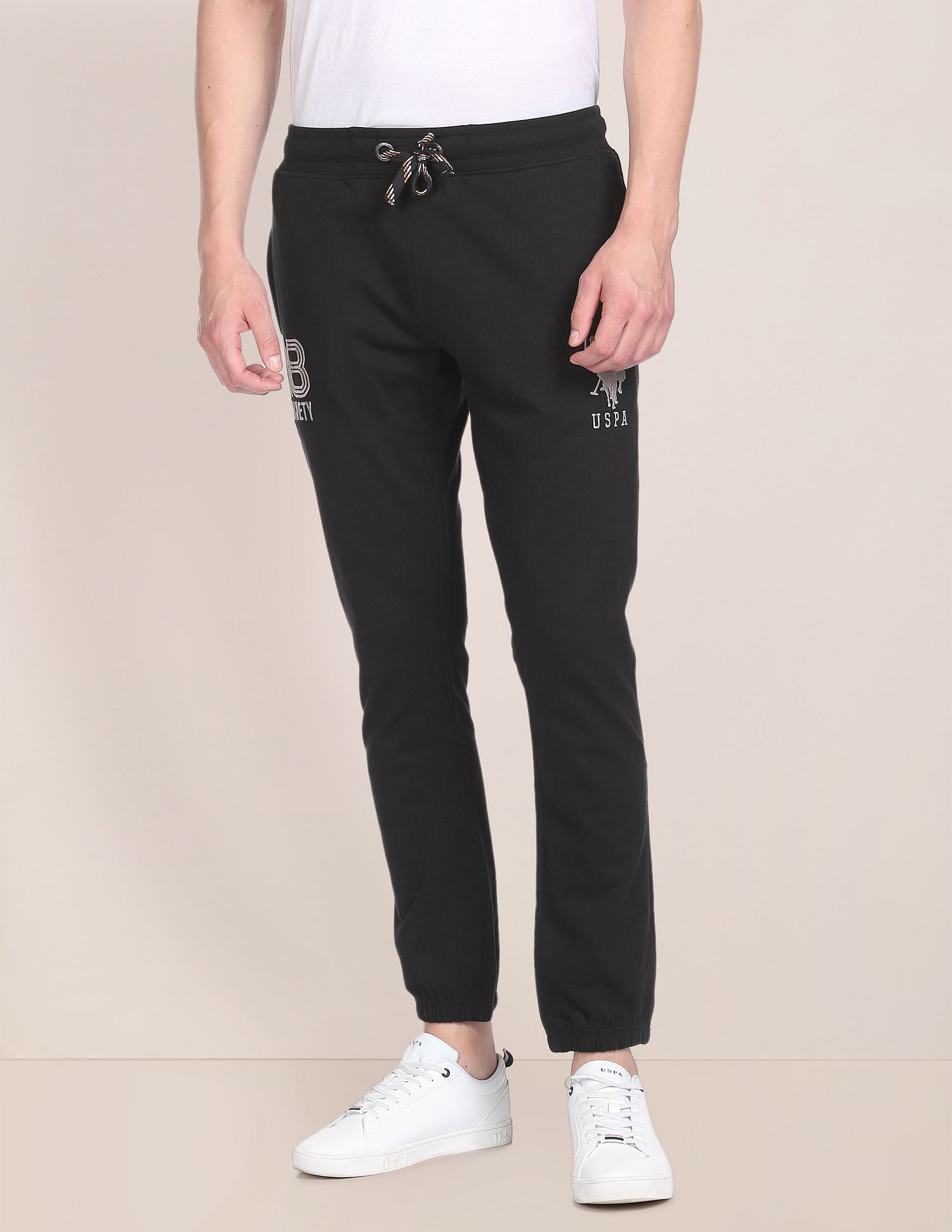 Men Black Mid Rise Solid Track Pants Black - U.S. POLO ASSN. | Large