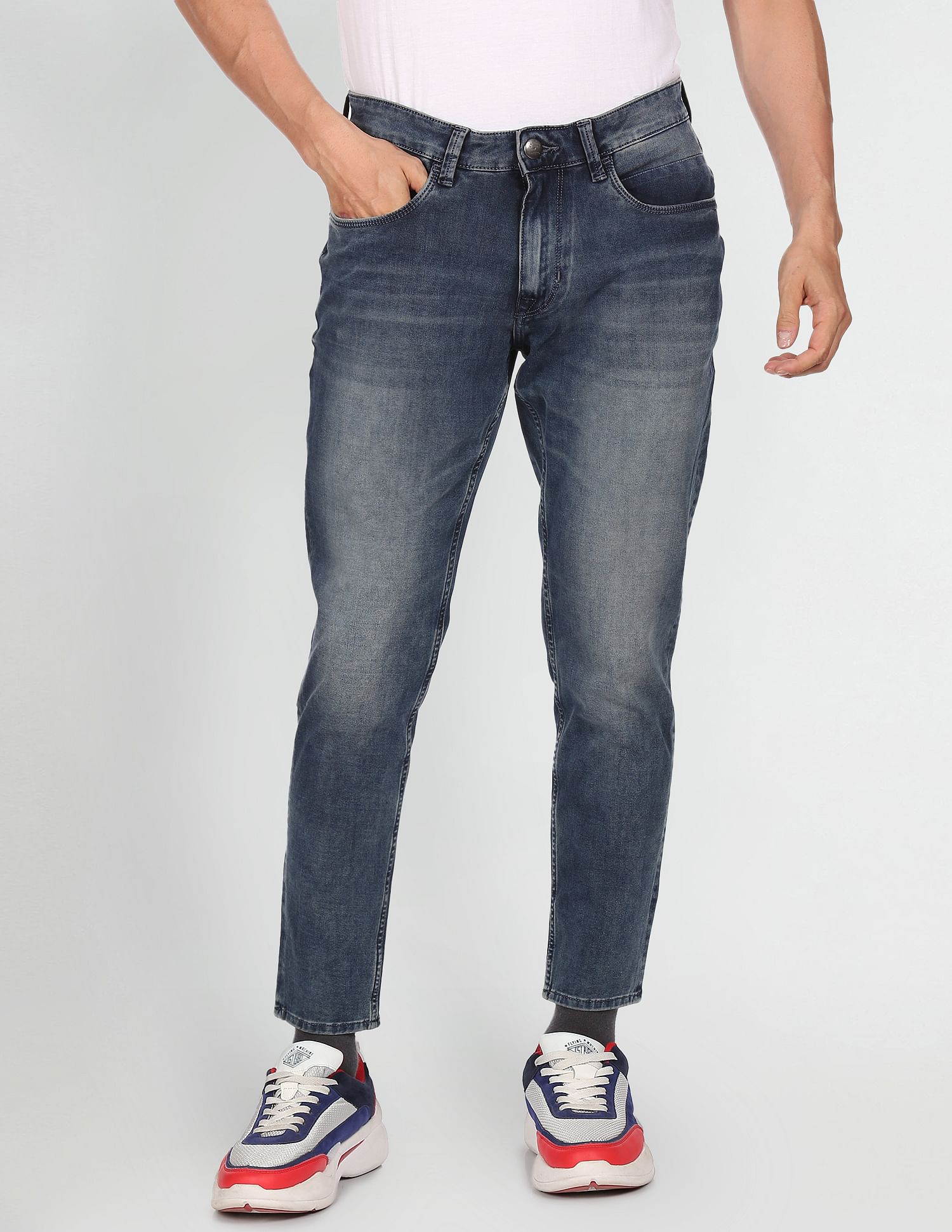 Men Blue Stone Wash Cropped Jeans – U.S. Polo Assn. India