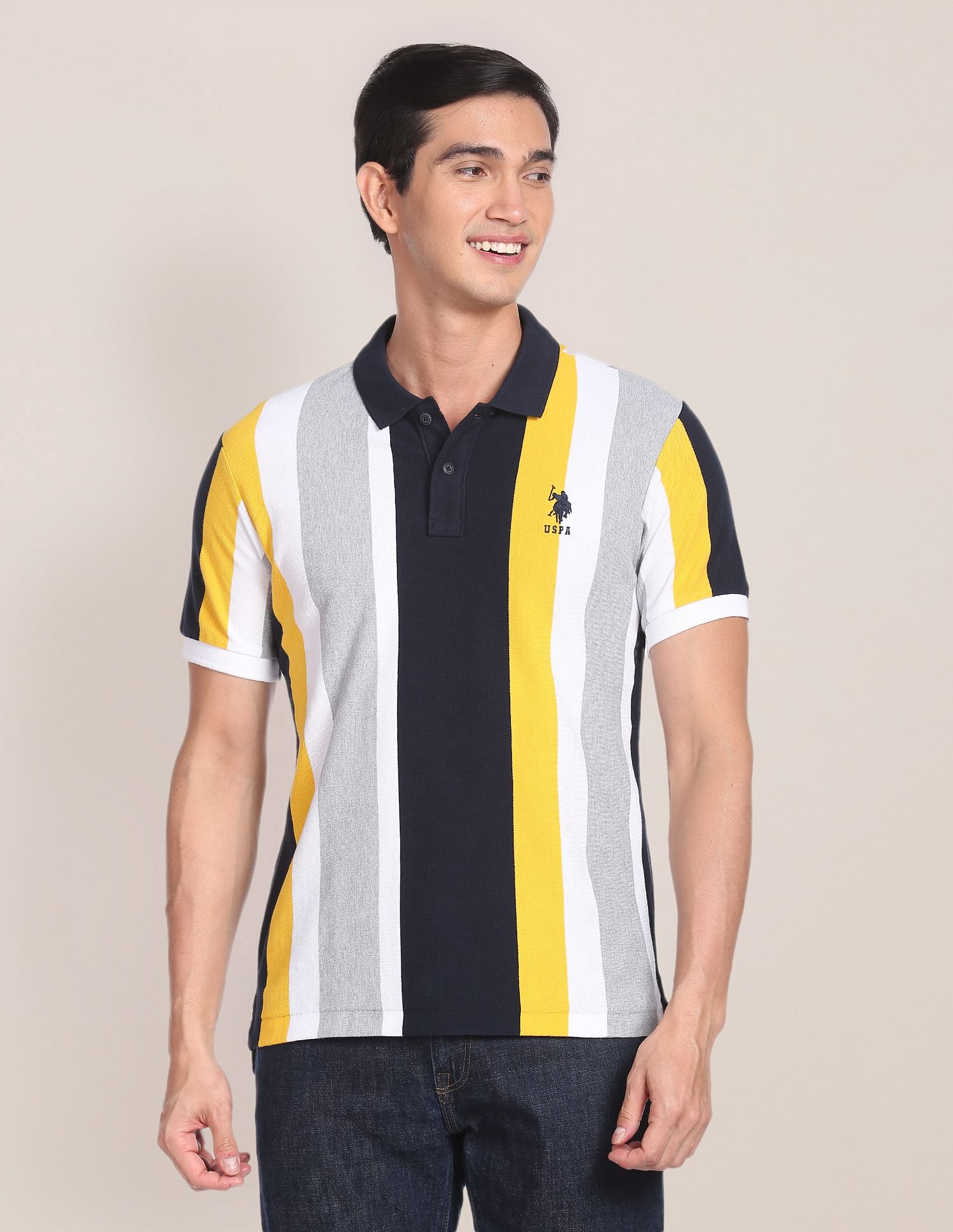 Vertical Stripe Slim Fit Polo Shirt Yellow - U.S. POLO ASSN. | Large