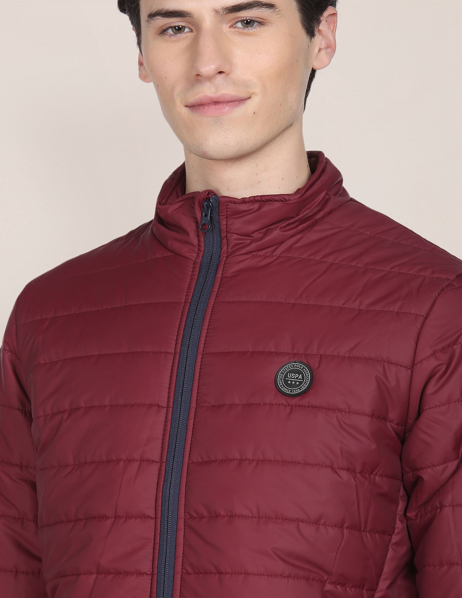 High Neck Solid Polyester Padded Jacket Wine - U.S. POLO ASSN. | Large
