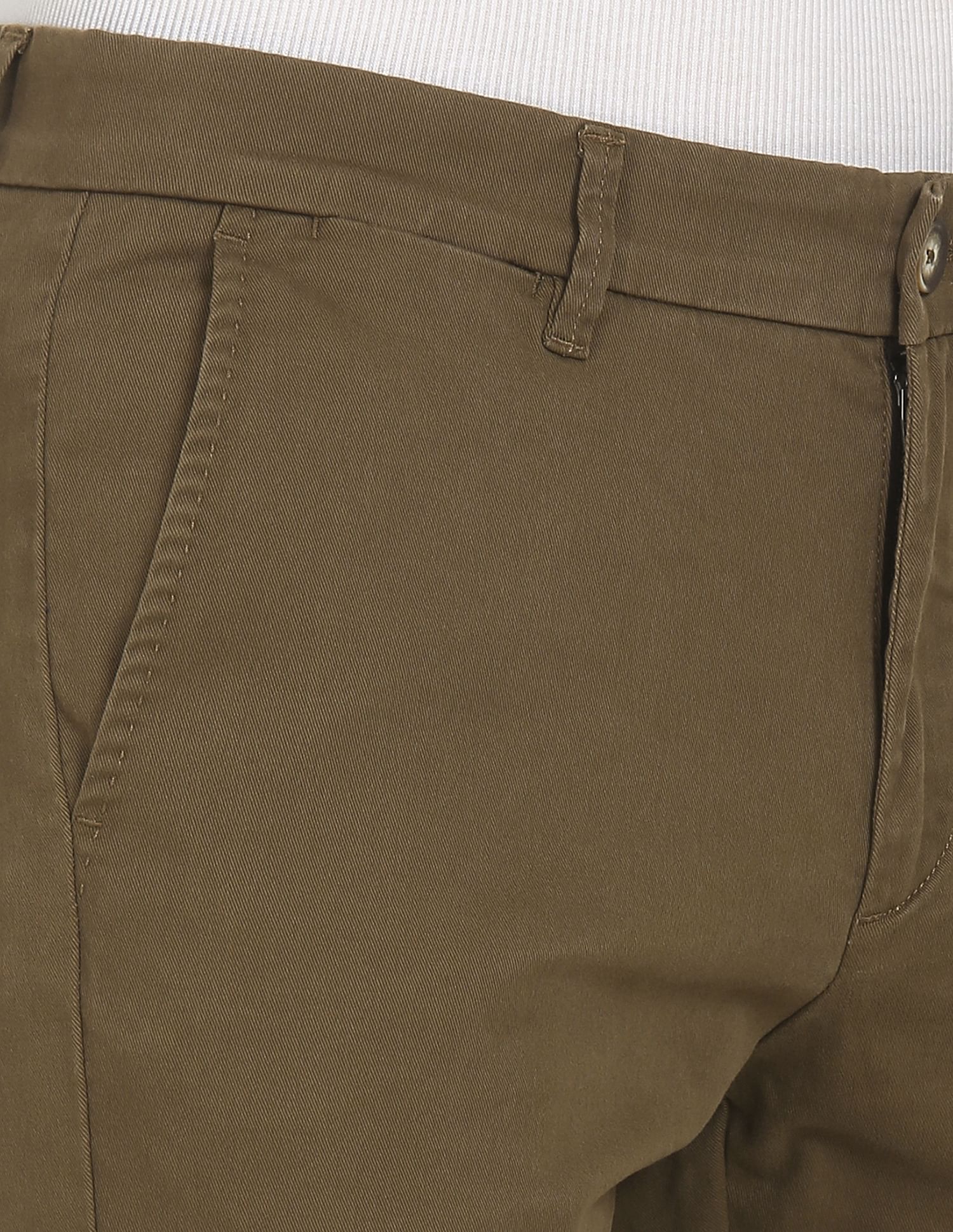 Men Dark Khaki Denver Slim Fit Solid Casual Trousers Dark Khaki - U.S. POLO ASSN. | Large