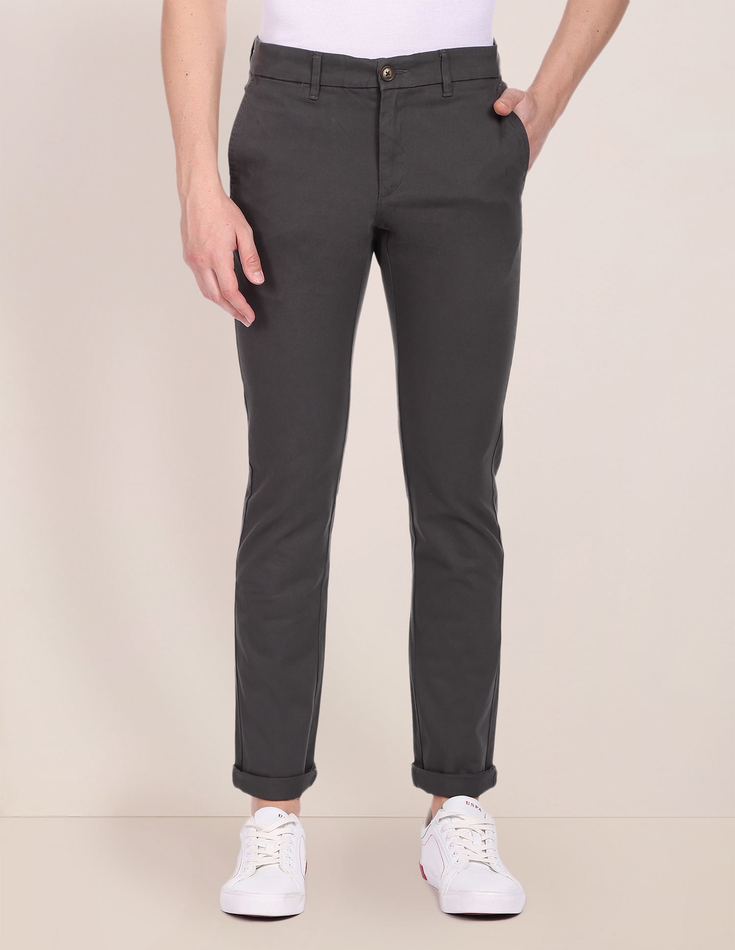 Buy Arrow Sports Men Grey Bronson Slim Fit Solid Casual Trousers  NNNOWcom
