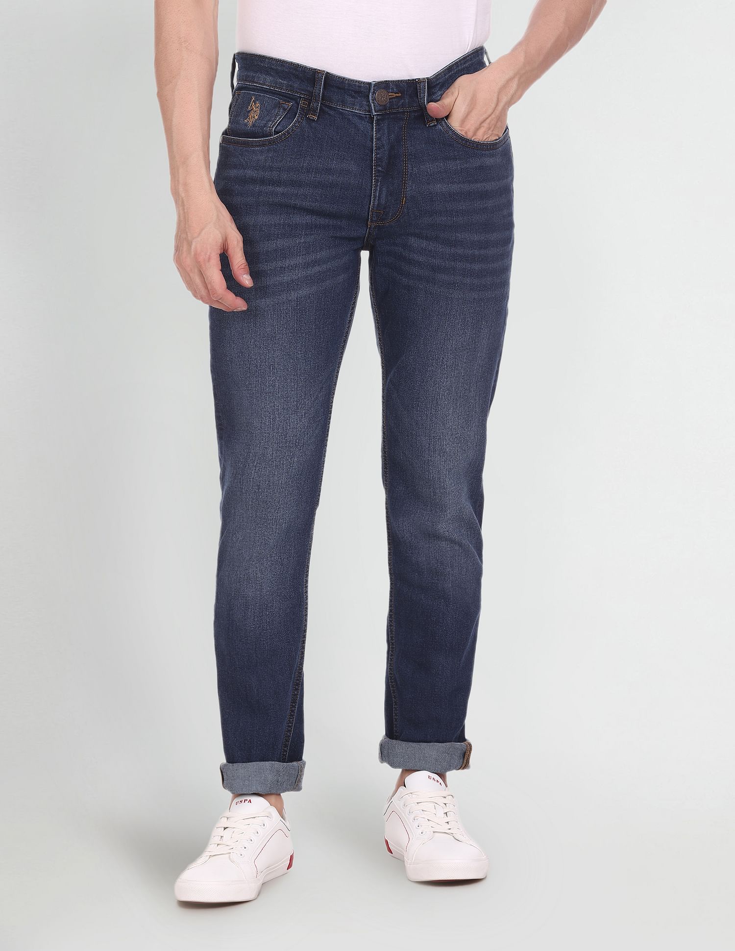 Brandon Slim Tapered Fit Stone Wash Jeans Blue - U.S. Polo Assn. India | Large