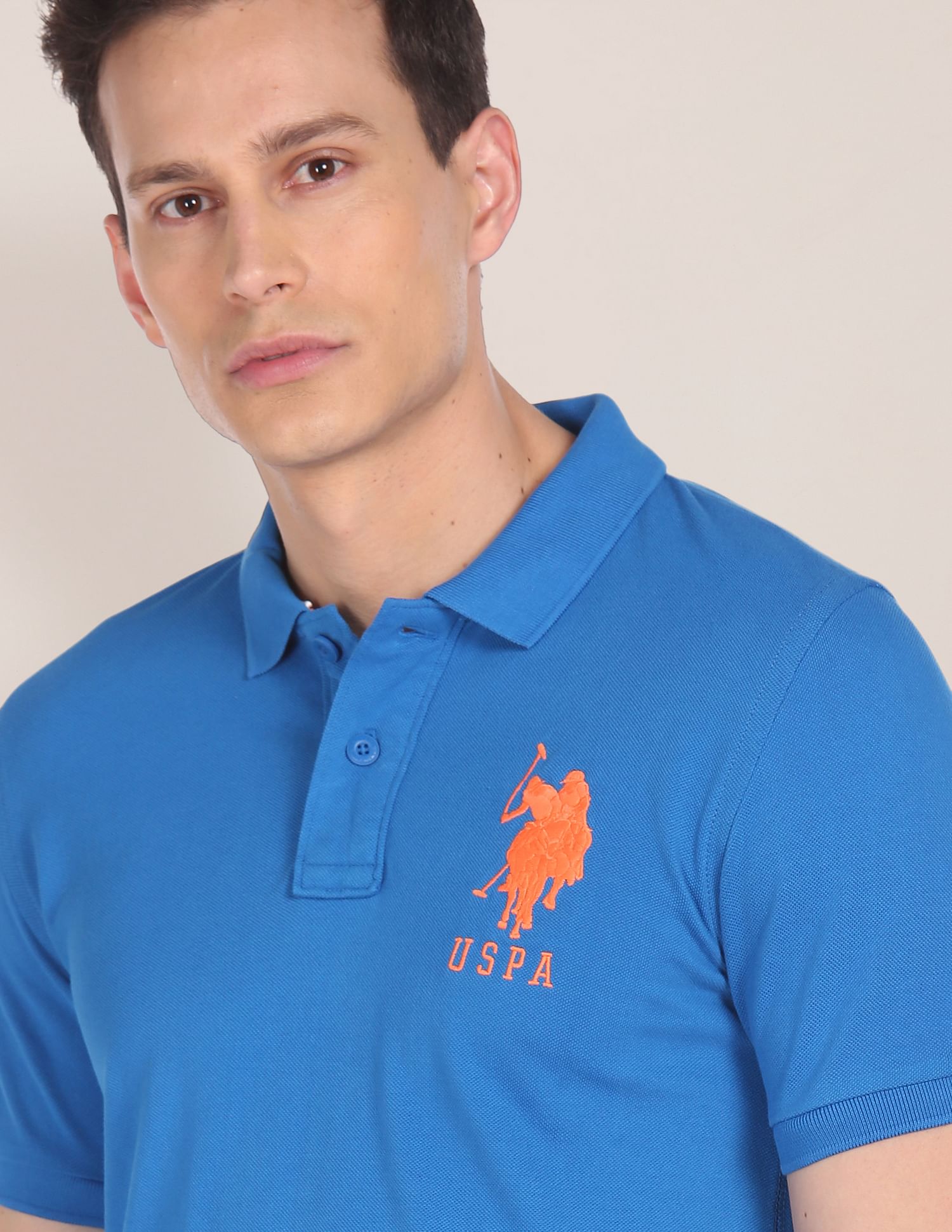 Compact Cotton Logo Polo Shirt Blue - U.S. POLO ASSN. | Large