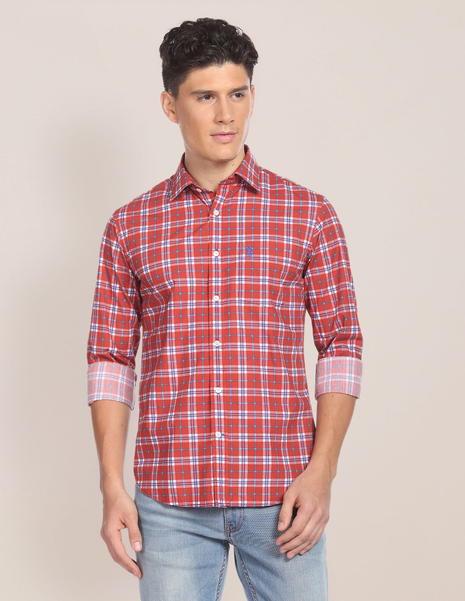 Tartan Smooth Cotton Shirt Red - U.S. Polo Assn. India | Large