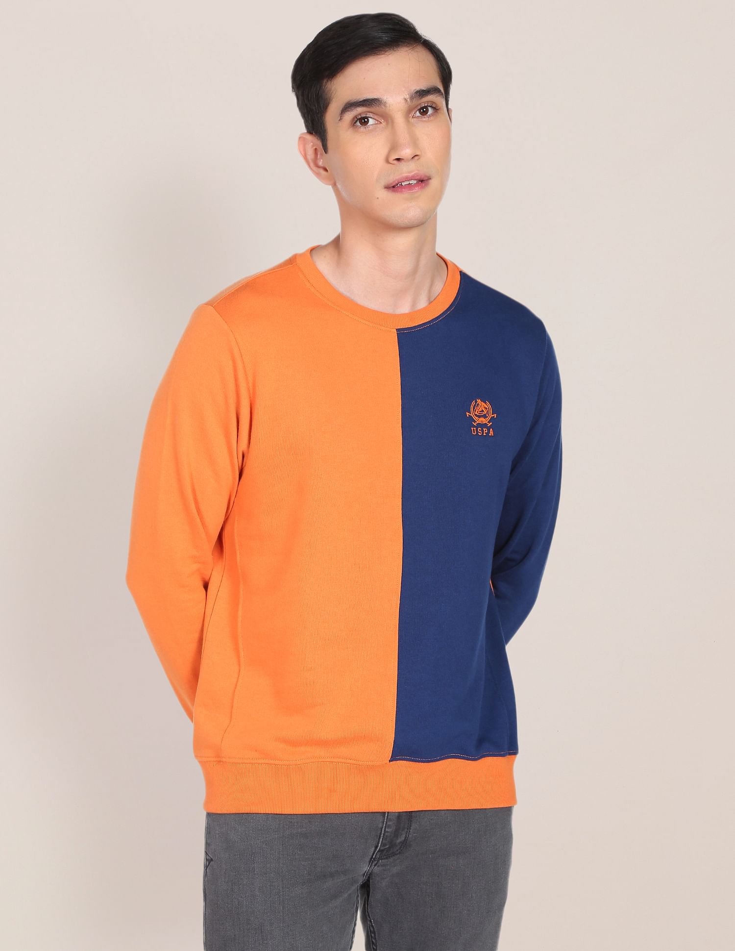 Colour Block Long Sleeve Sweatshirt Orange - U.S. POLO ASSN. | Large