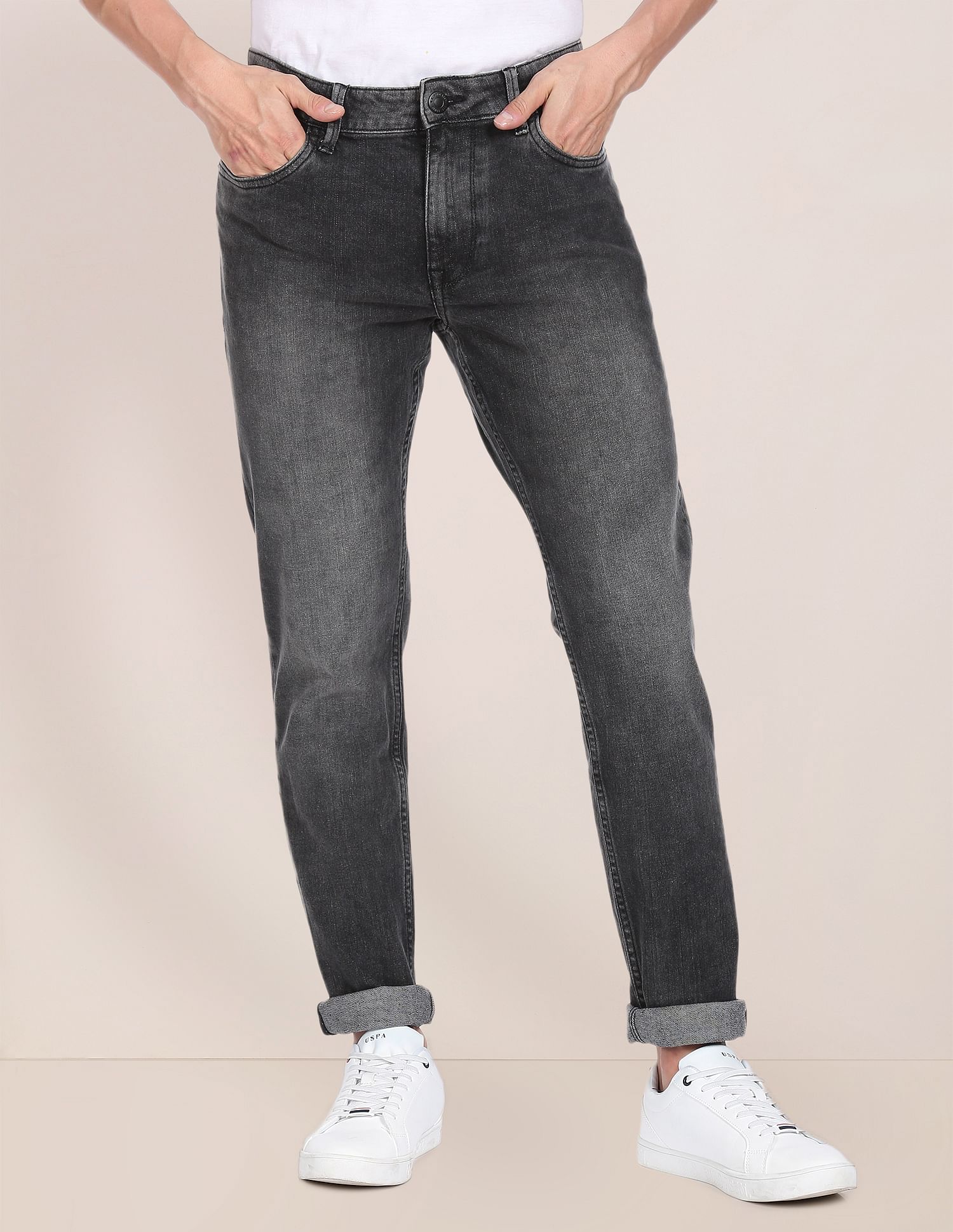 Men Black Brandon Slim Tapered Fit Stone Wash Jeans Black - U.S. POLO ASSN. | Large