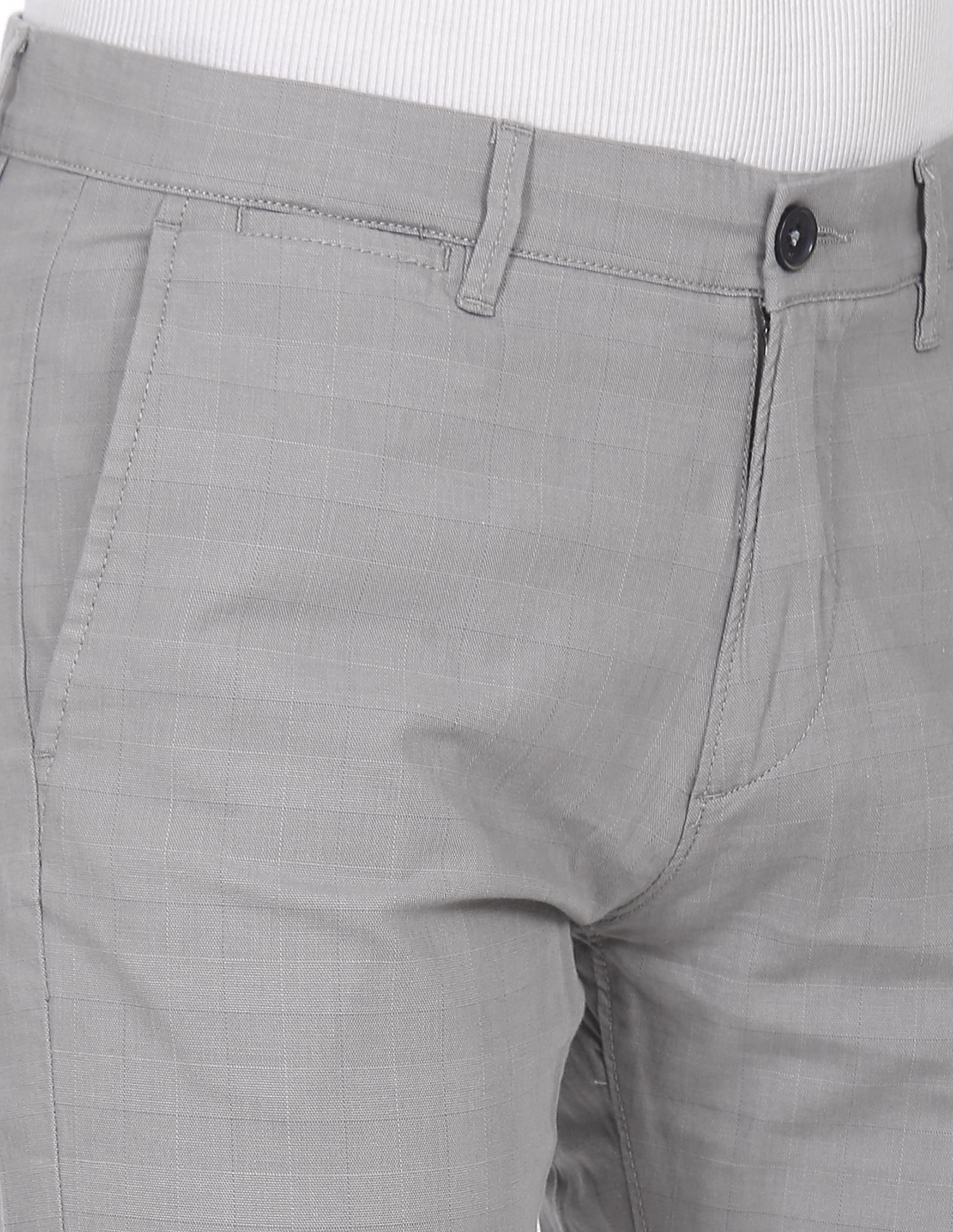 Men Grey Austin Trim Regular Fit Woven Check Casual Trousers Grey - U.S. POLO ASSN. | Large