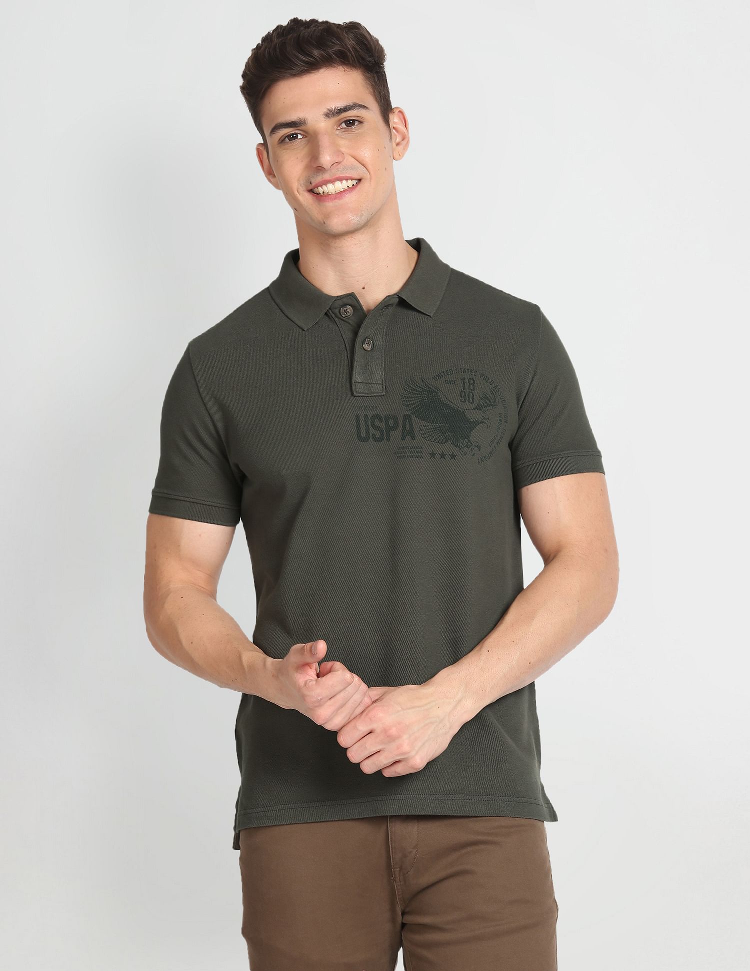 Cotton Brand Print Polo Shirt Olive - U.S. POLO ASSN. | Large