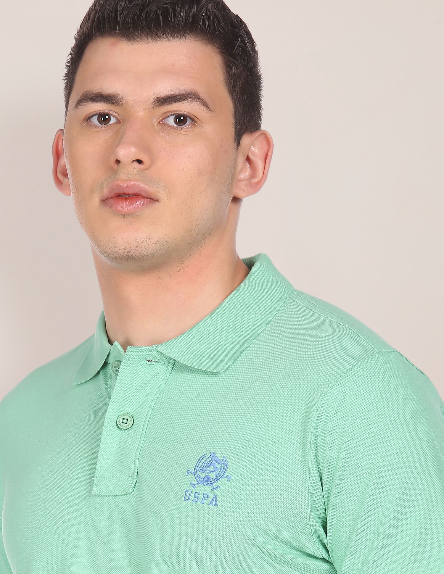 Ribbed Collar Pique Polo Shirt Green - U.S. Polo Assn. India | Large