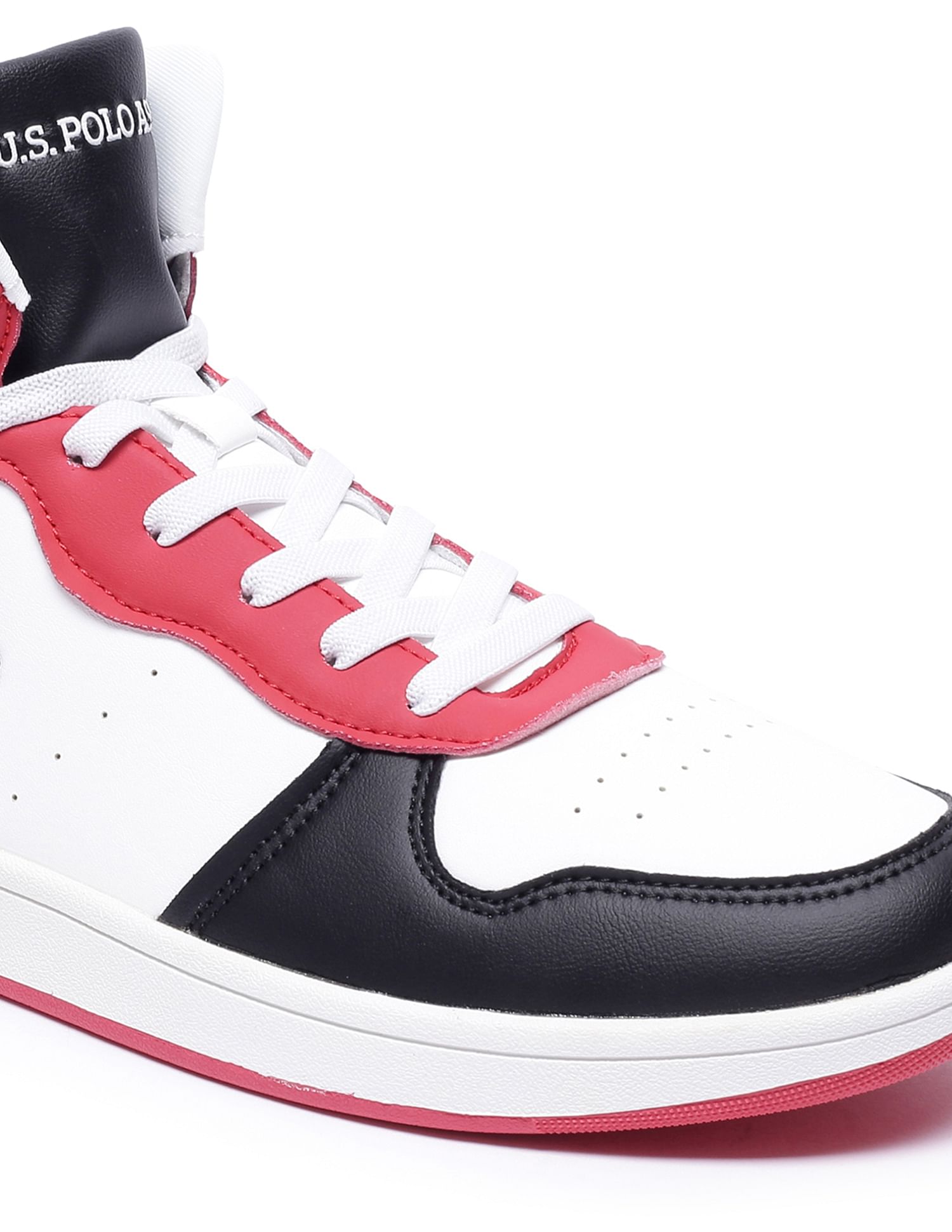 Men High Top Colour Block Rowan Sneakers Red and White - U.S. Polo Assn. India | Large