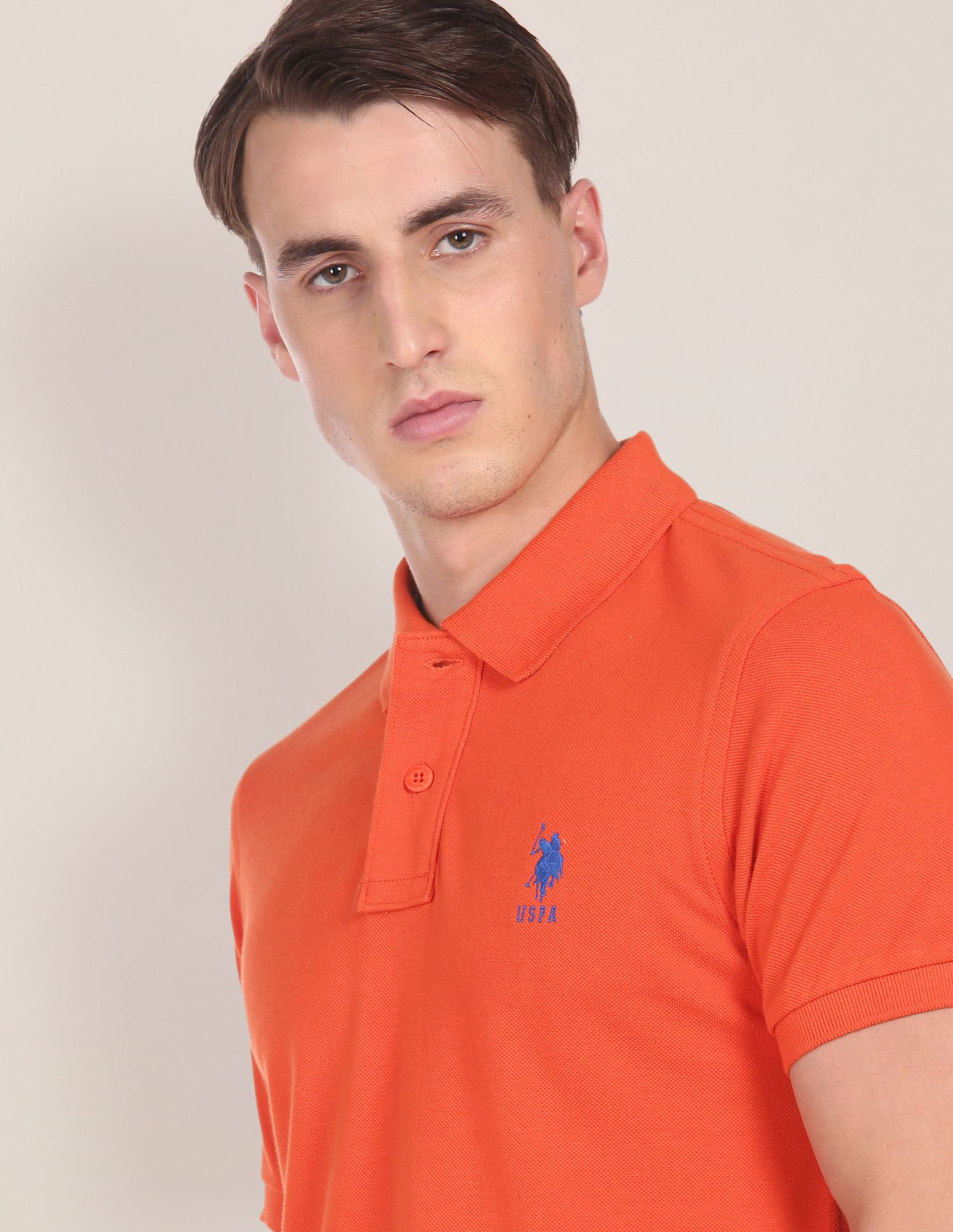 Ribbed Collar Solid Polo Shirt Orange - U.S. POLO ASSN. | Large