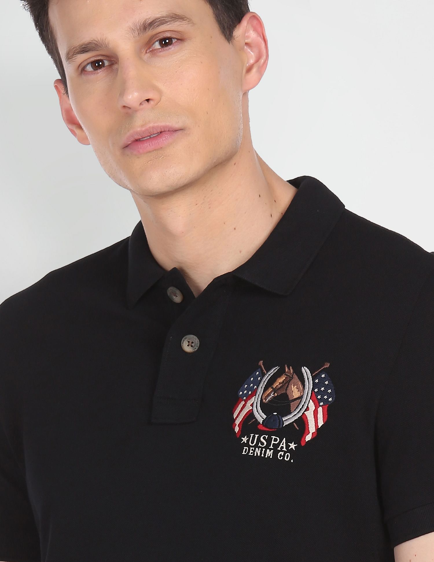 Cotton Solid Polo Shirt Black - U.S. Polo Assn. India | Large