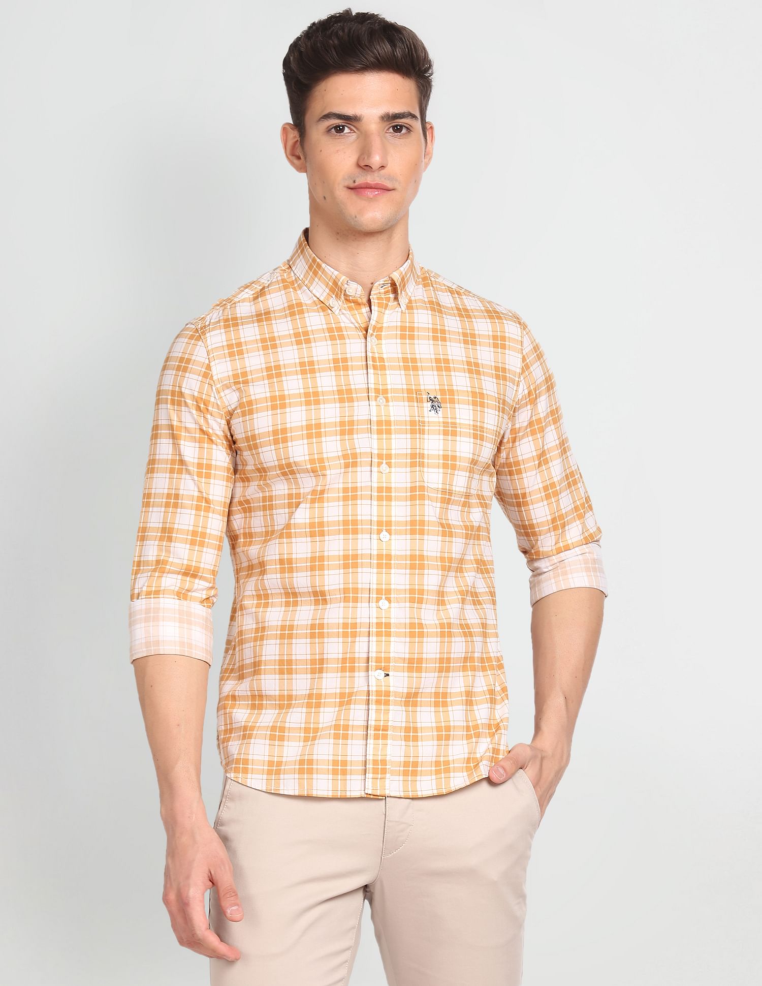 Tartan Check Cotton Shirt Yellow - U.S. POLO ASSN. | Large