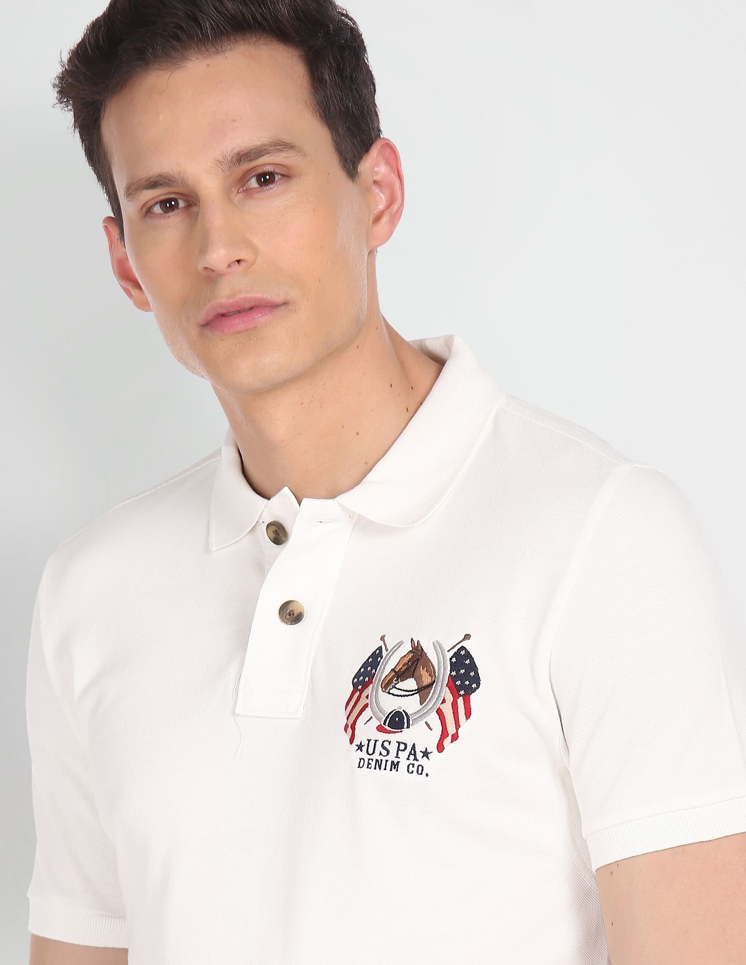 Cotton Solid Polo Shirt Off White - U.S. Polo Assn. India | Large