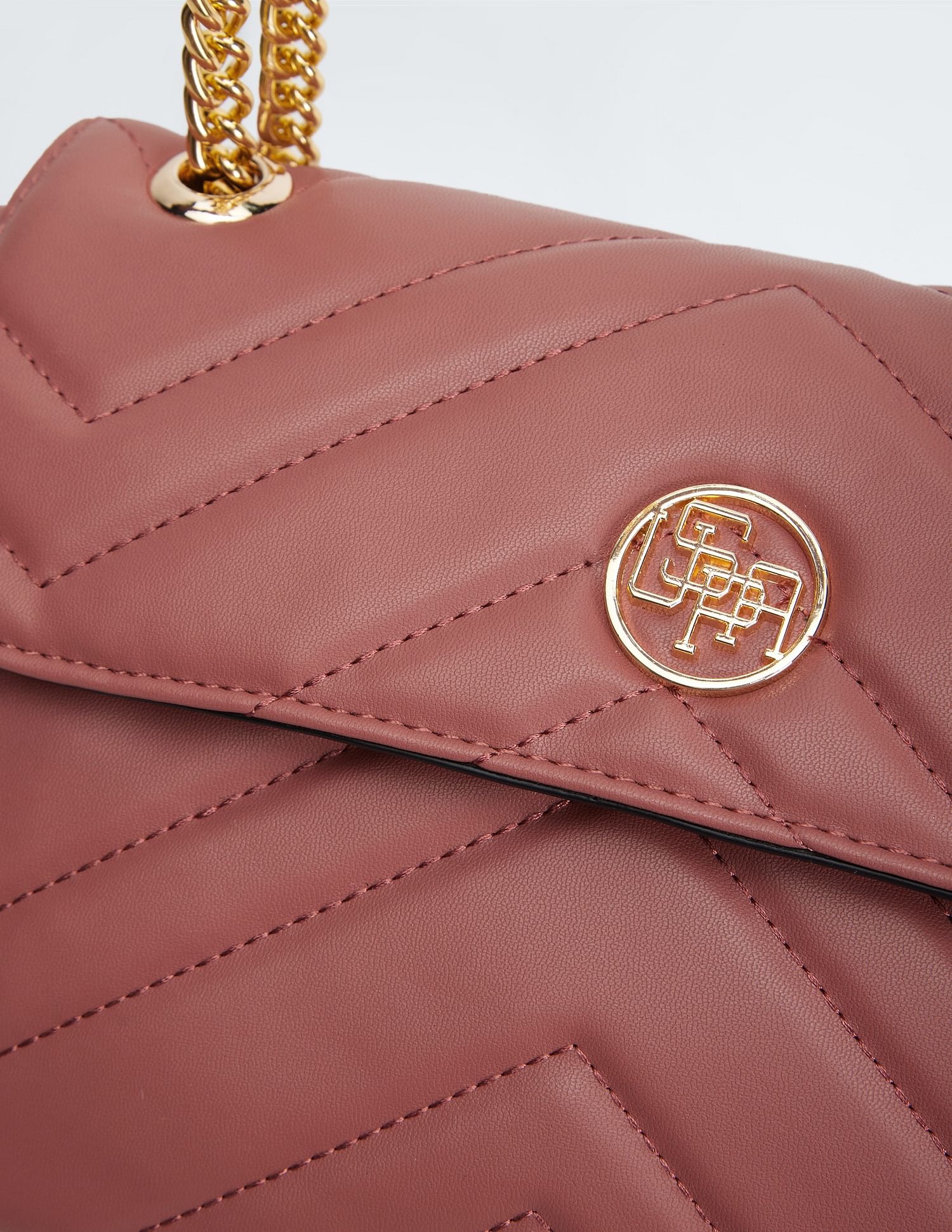 Chain Strap Chevron Quilted Sling Bag Dark Pink - U.S. POLO ASSN. | Large