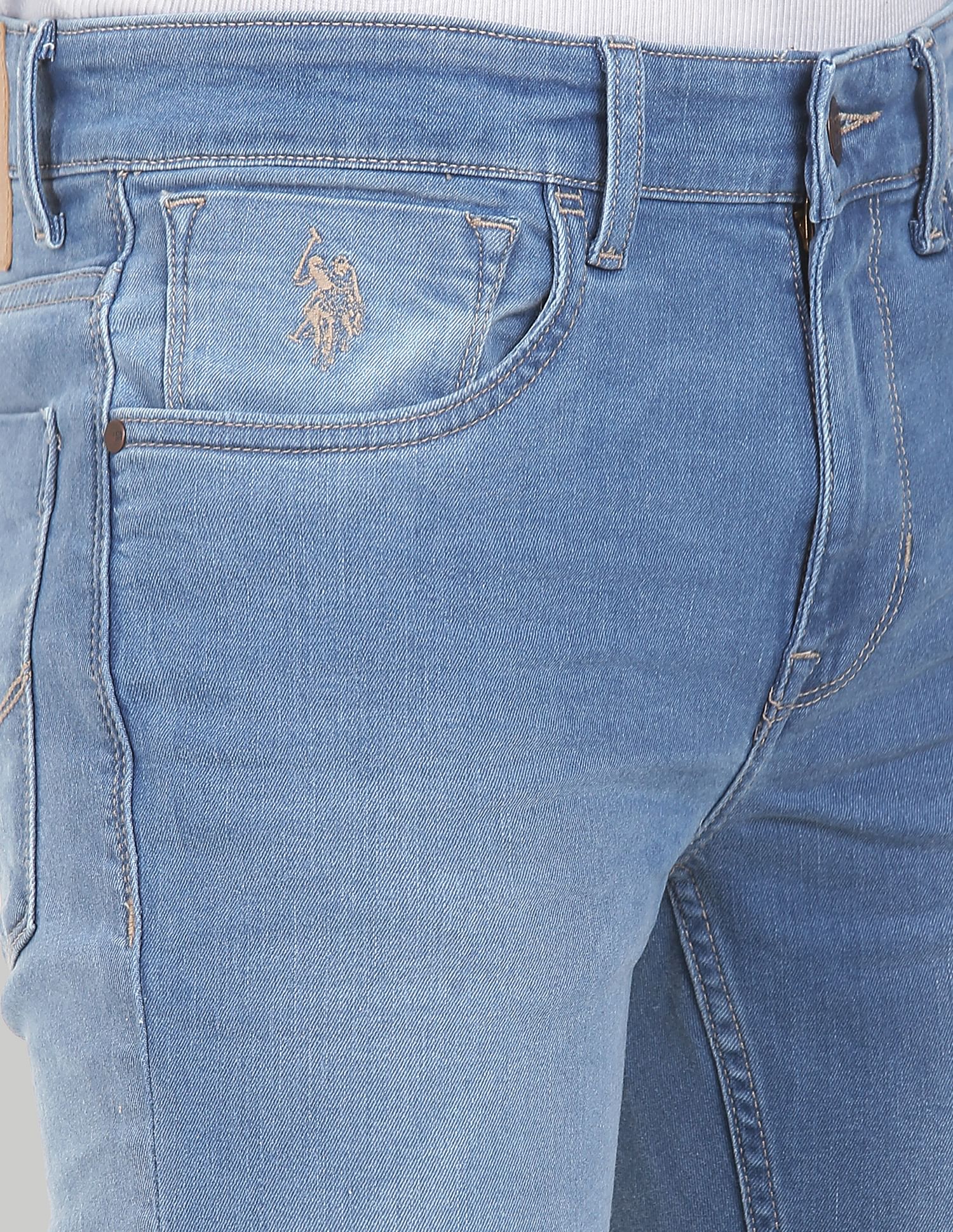 Men Blue Mid Rise Regallo Skinny Fit Stone Wash Jeans Blue - U.S. POLO ASSN. | Large