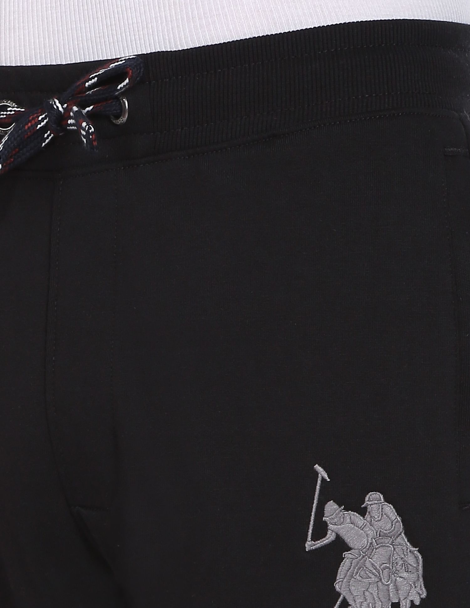 Men Black Solid Mid Rise Joggers Black - U.S. POLO ASSN. | Large