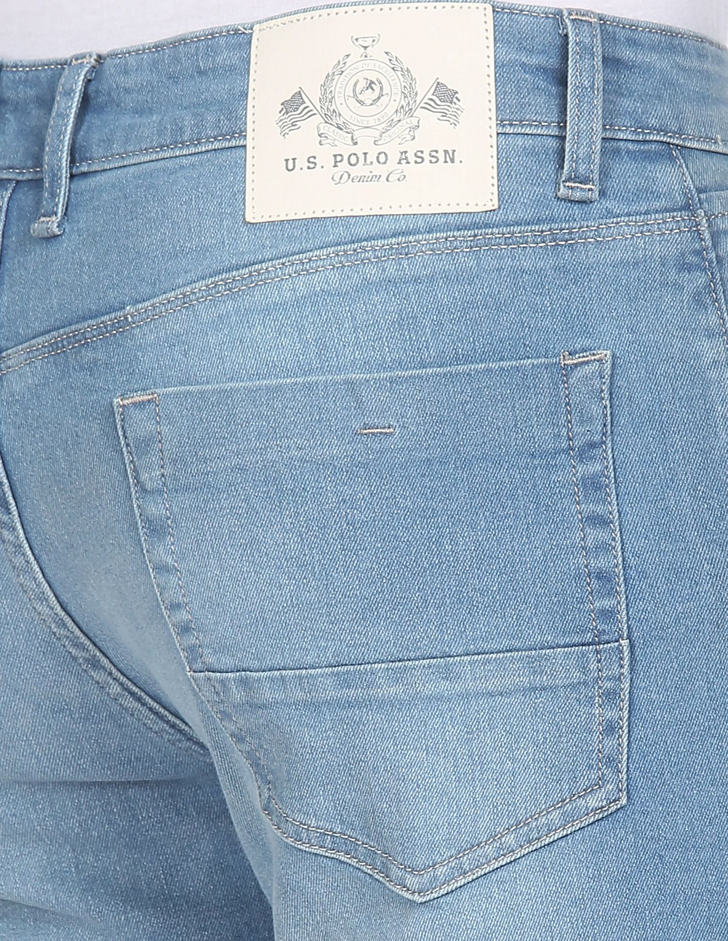 Men Blue Stone Wash Brandon Slim Tapered Fit Jeans Light Blue - U.S. POLO ASSN. | Large