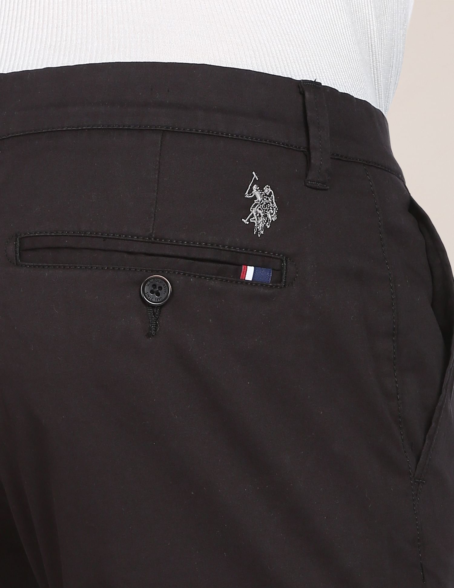 Men Black Mid Rise Solid Casual Trousers – U.S. Polo Assn. India