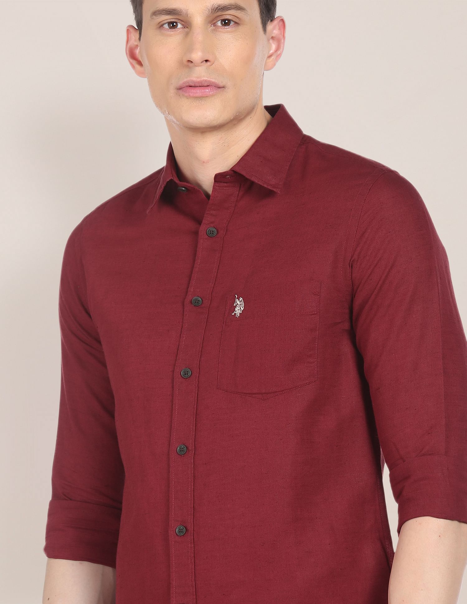 Spread Collar Solid Shirt Maroon - U.S. POLO ASSN. | Large