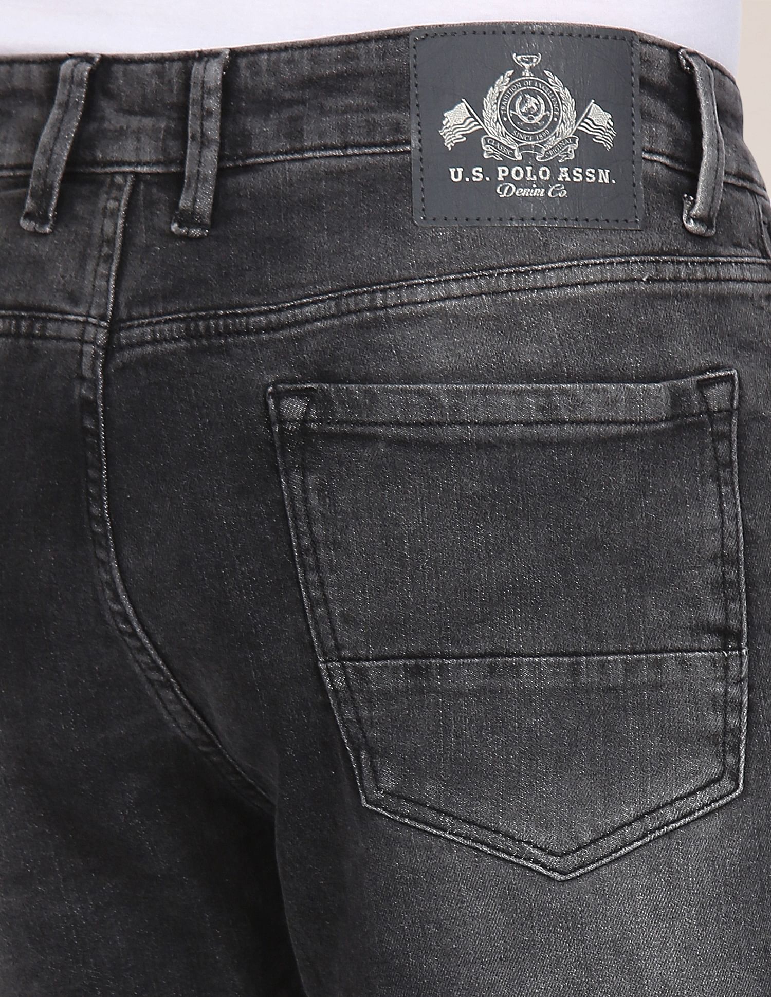 Men Black Brandon Slim Tapered Fit Stone Wash Jeans Black - U.S. POLO ASSN. | Large