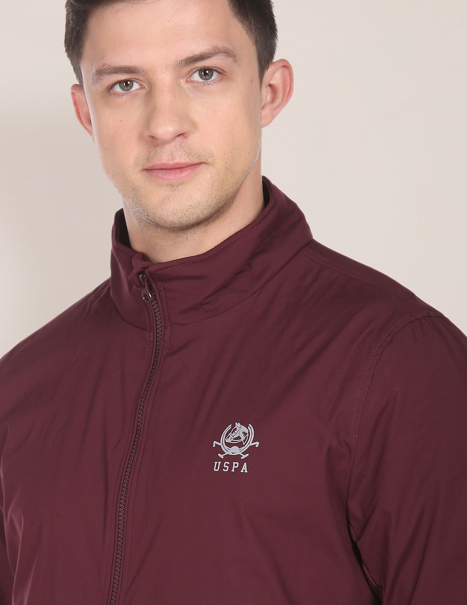 High Neck Solid Polyester Jacket Wine - U.S. POLO ASSN. | Large