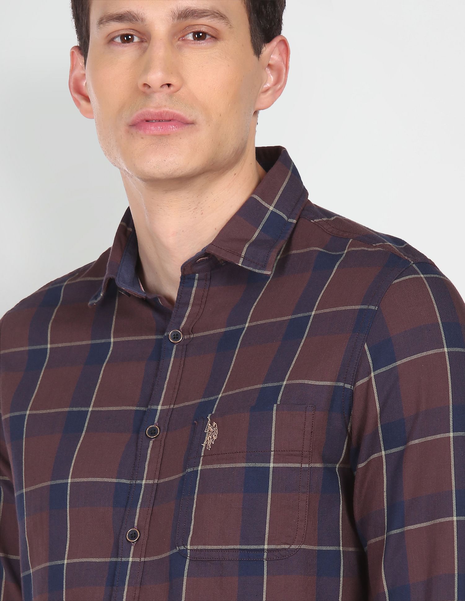 Cotton Twill Plaid Check Casual Shirt Brown - U.S. Polo Assn. India | Large