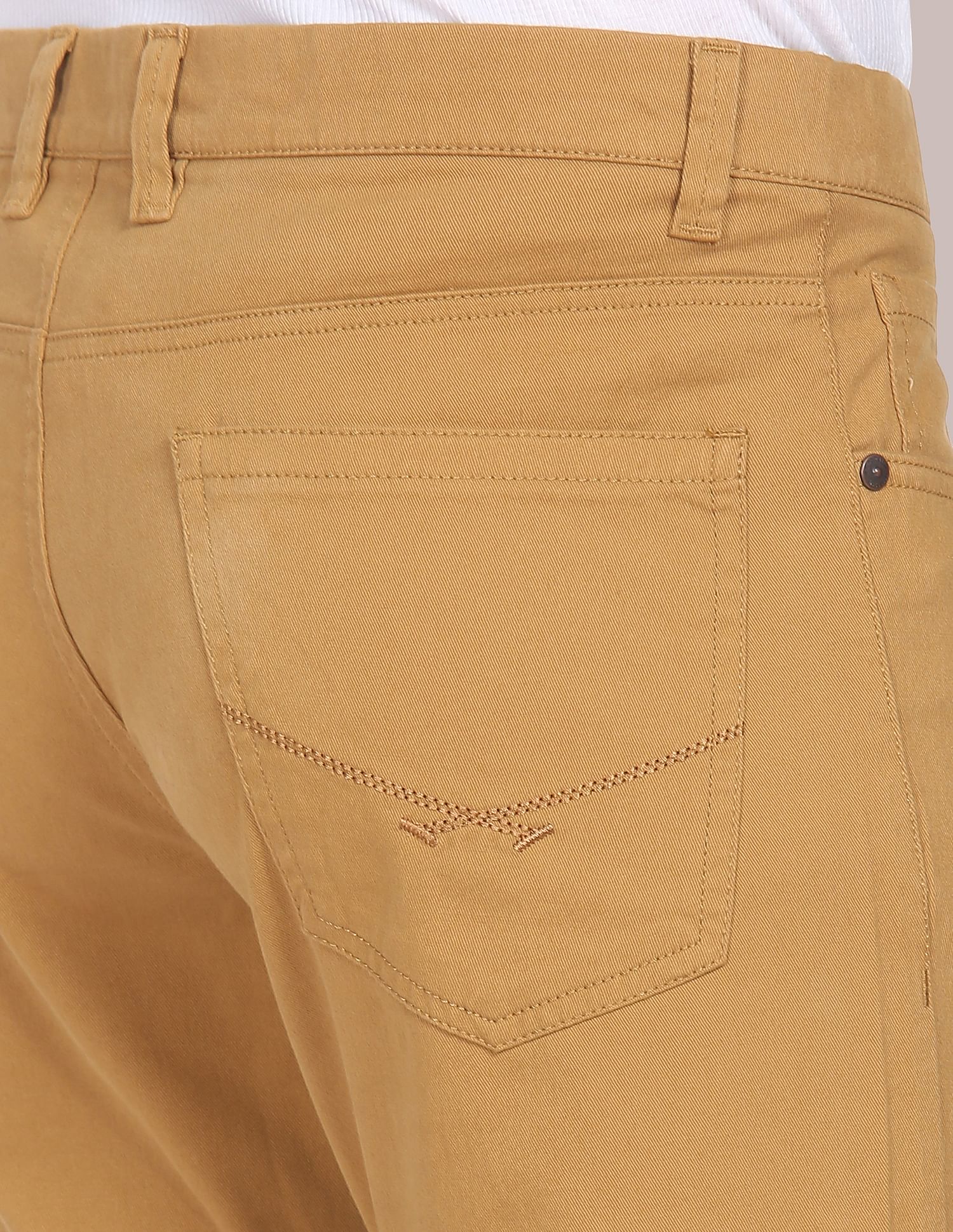 Solid Twill Casual Trousers Khaki - U.S. Polo Assn. India | Large