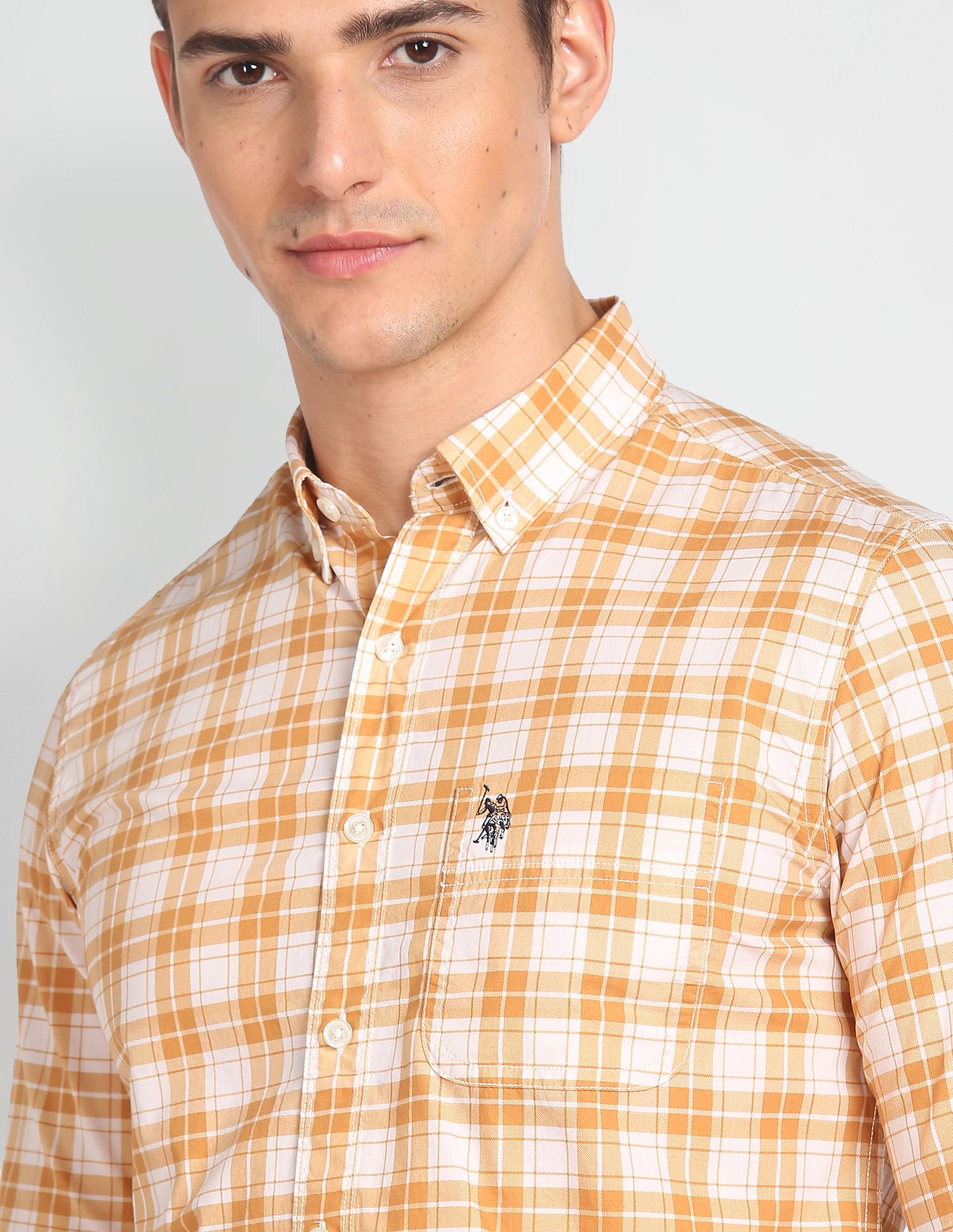 Tartan Check Cotton Shirt Yellow - U.S. POLO ASSN. | Large