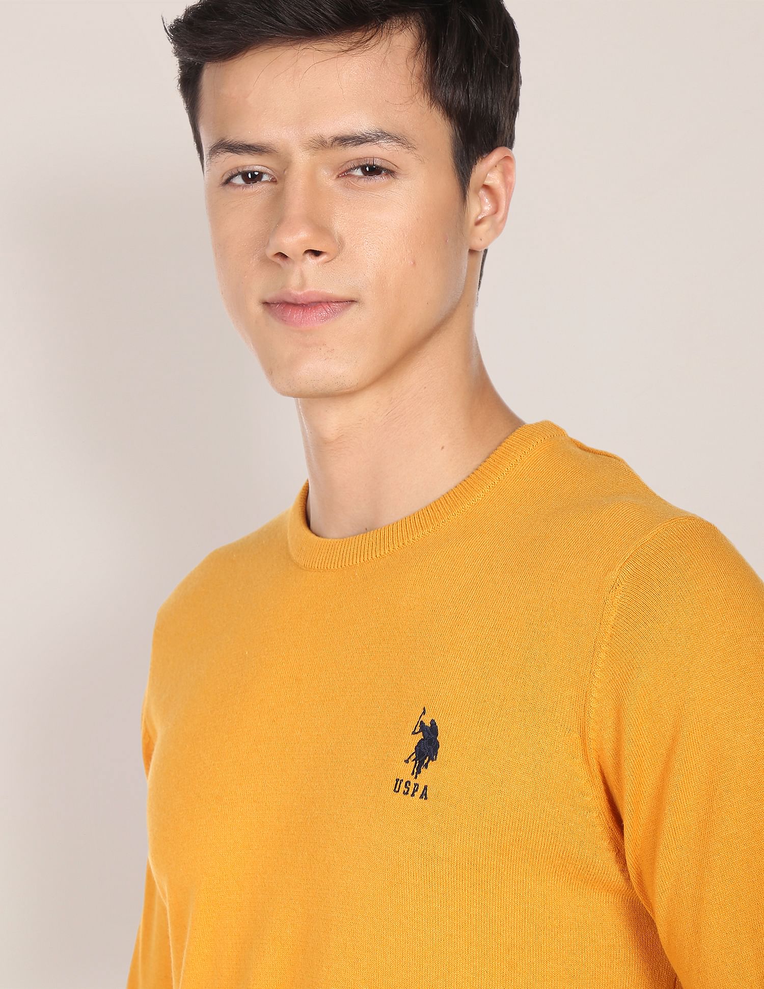 Crew Neck Solid Sweater Mustard - U.S. POLO ASSN. | Large