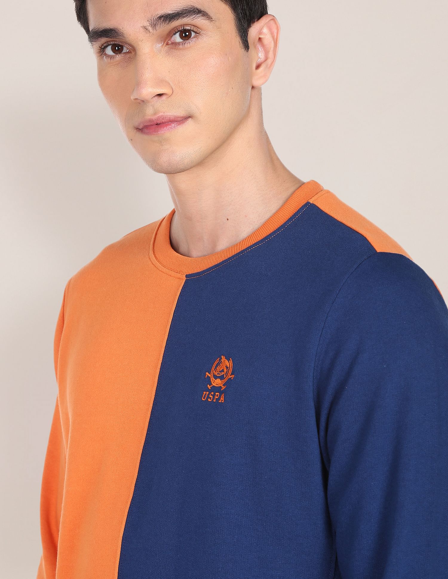 Colour Block Long Sleeve Sweatshirt Orange - U.S. POLO ASSN. | Large
