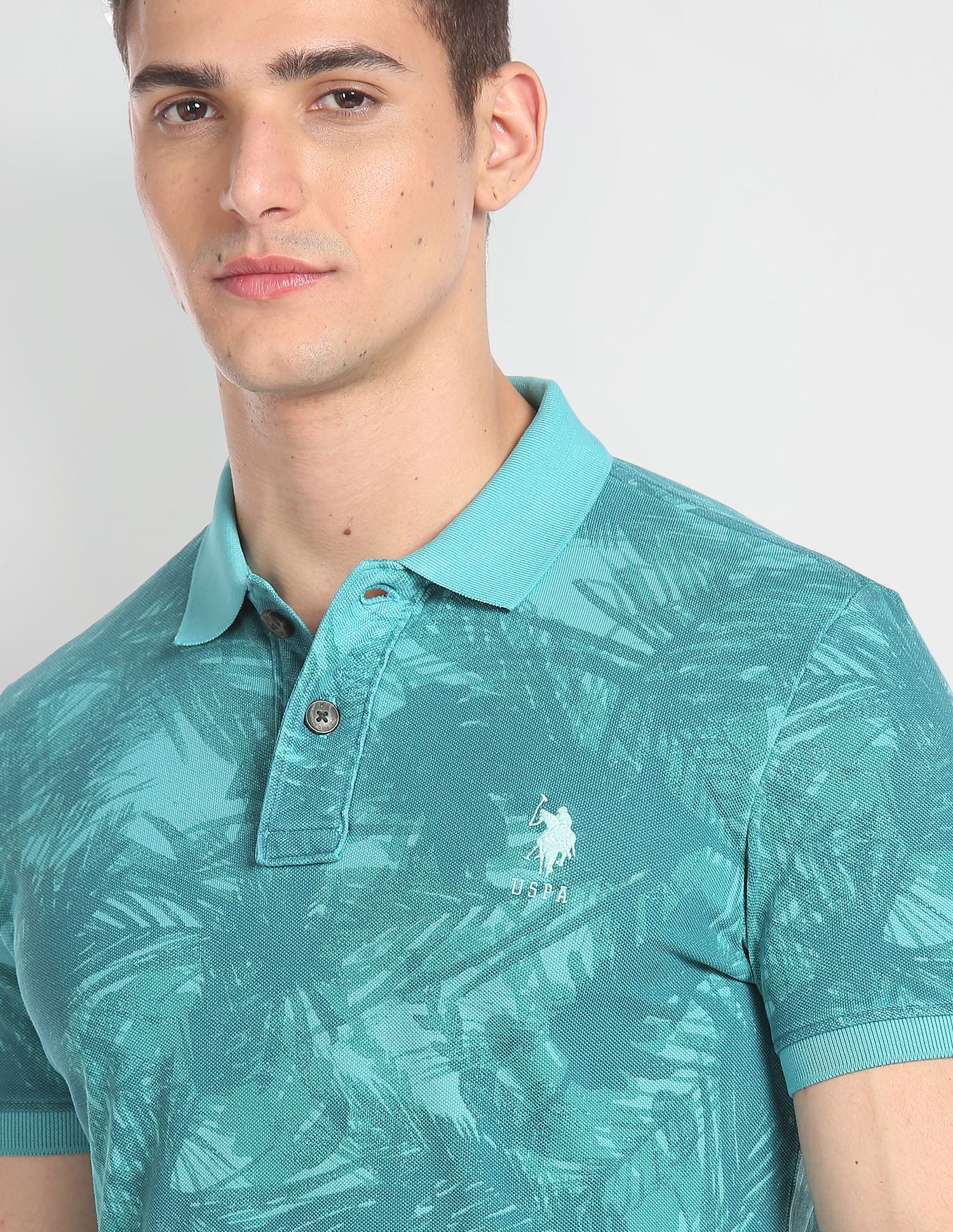 Abstract Print Cotton Polo Shirt Turquoise - U.S. POLO ASSN. | Large