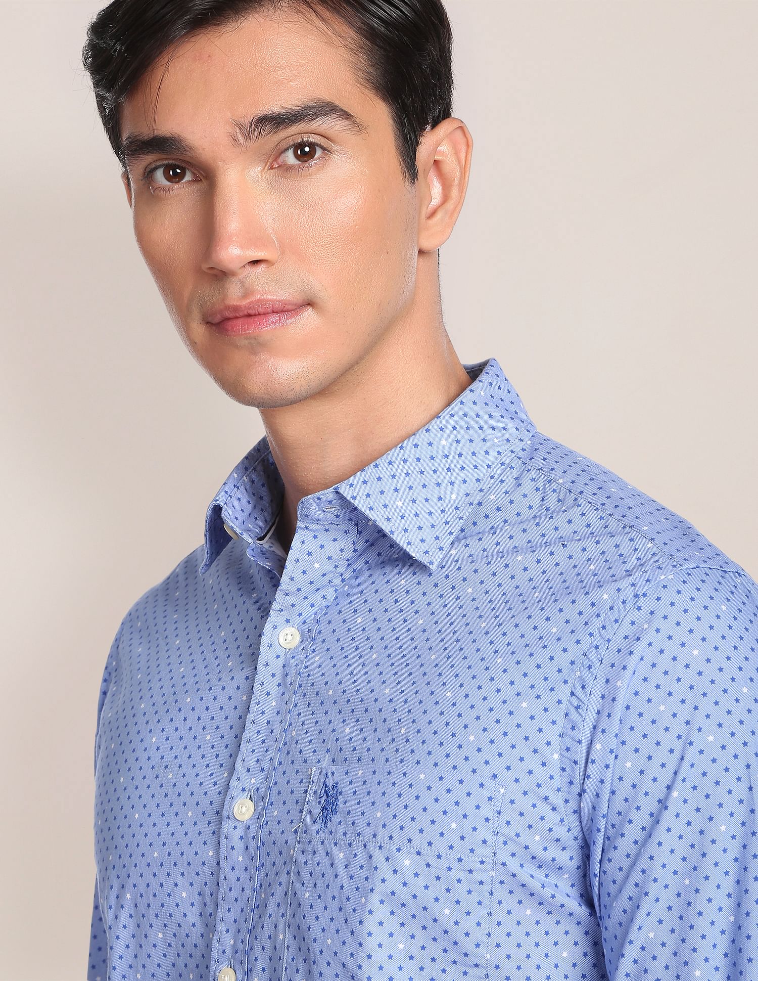 Spread Collar Printed Casual Shirt Light Blue - U.S. POLO ASSN. | Large