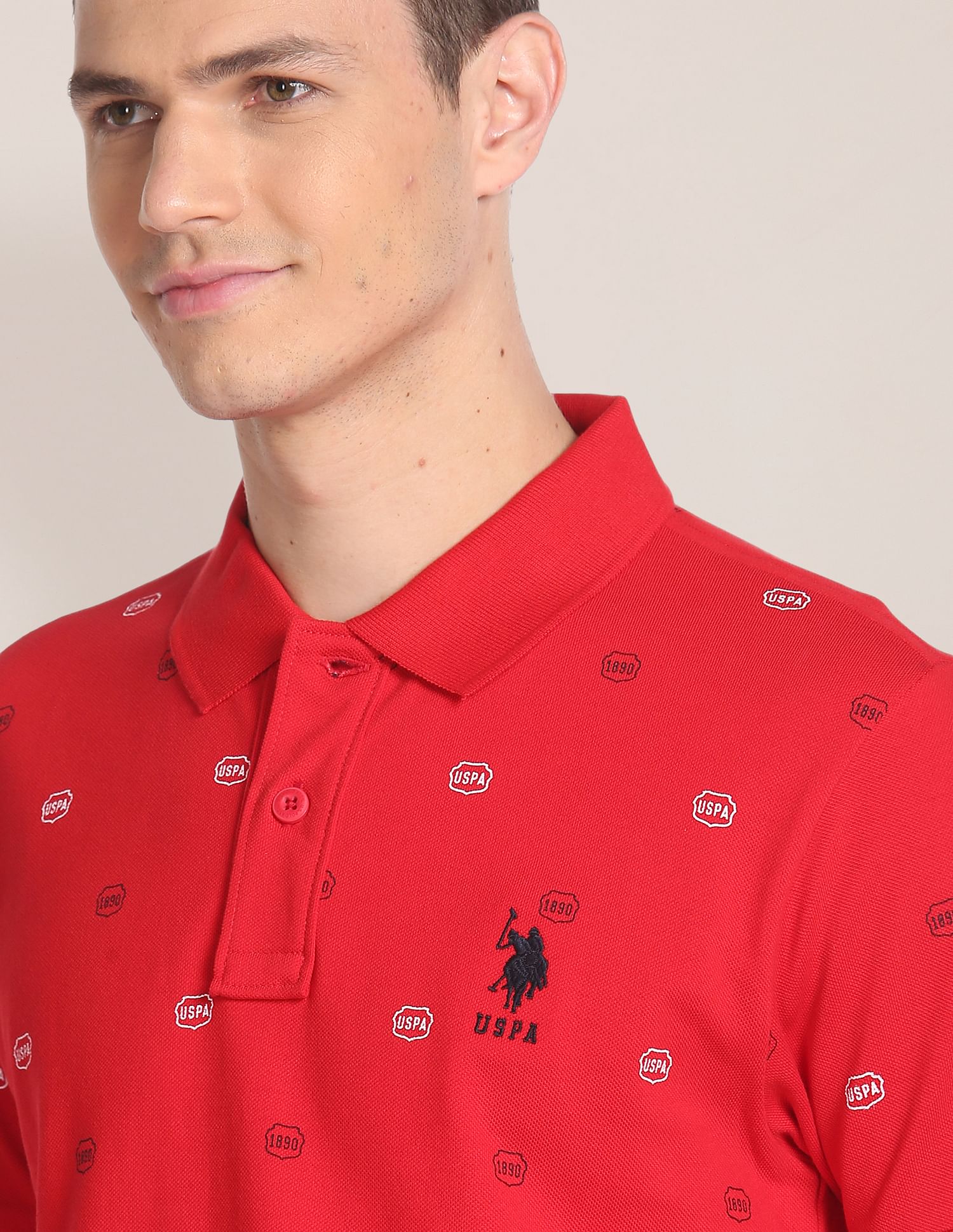 Brand Print Cotton Polo Shirt Red - U.S. Polo Assn. India | Large