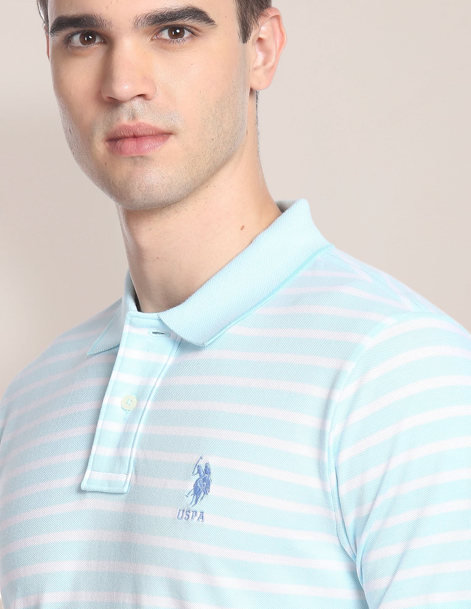 Horizontal Stripe Birdseye Polo Shirt Light Blue - U.S. Polo Assn. India | Large