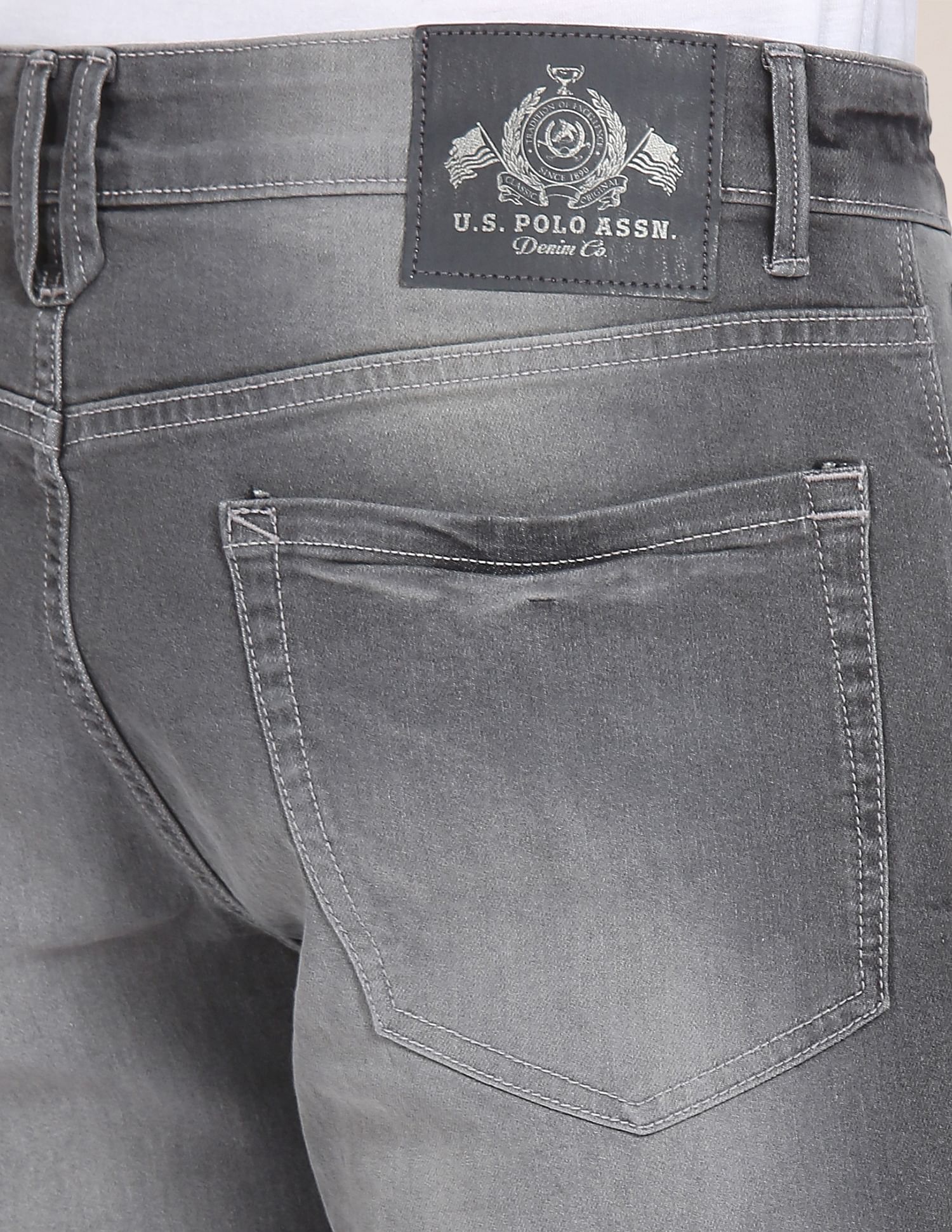 Men Grey Brandon Slim Tapered Fit Stone Wash Jeans Grey - U.S. POLO ASSN. | Large