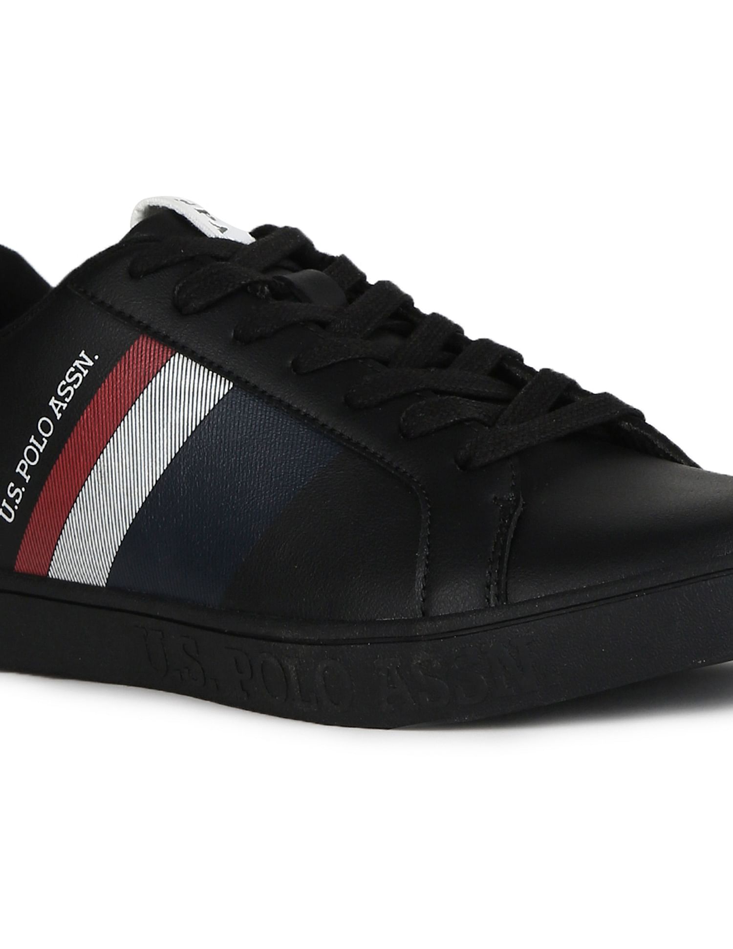 Men Brand Stripe Round Toe Glinton Sneakers Black - U.S. Polo Assn. India | Large