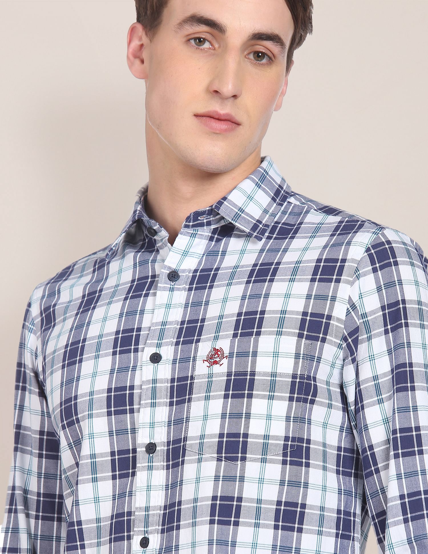 Twill Weave Plaid Check Casual Shirt White and Navy - U.S. POLO ASSN. | Large