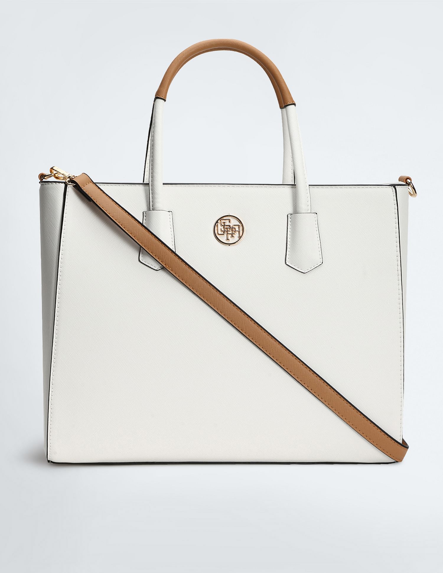 Metallic Hardware Structured Handbag White - U.S. POLO ASSN. | Large