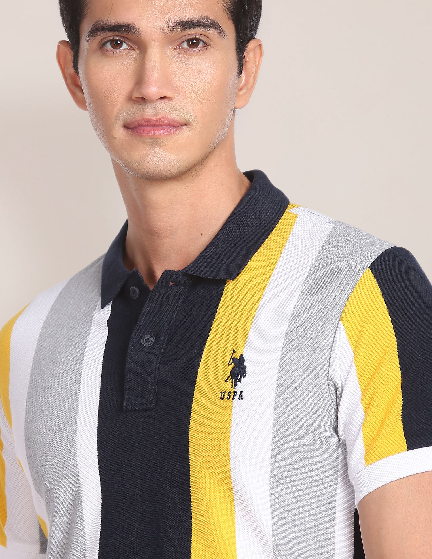 Vertical Stripe Slim Fit Polo Shirt Yellow - U.S. POLO ASSN. | Large