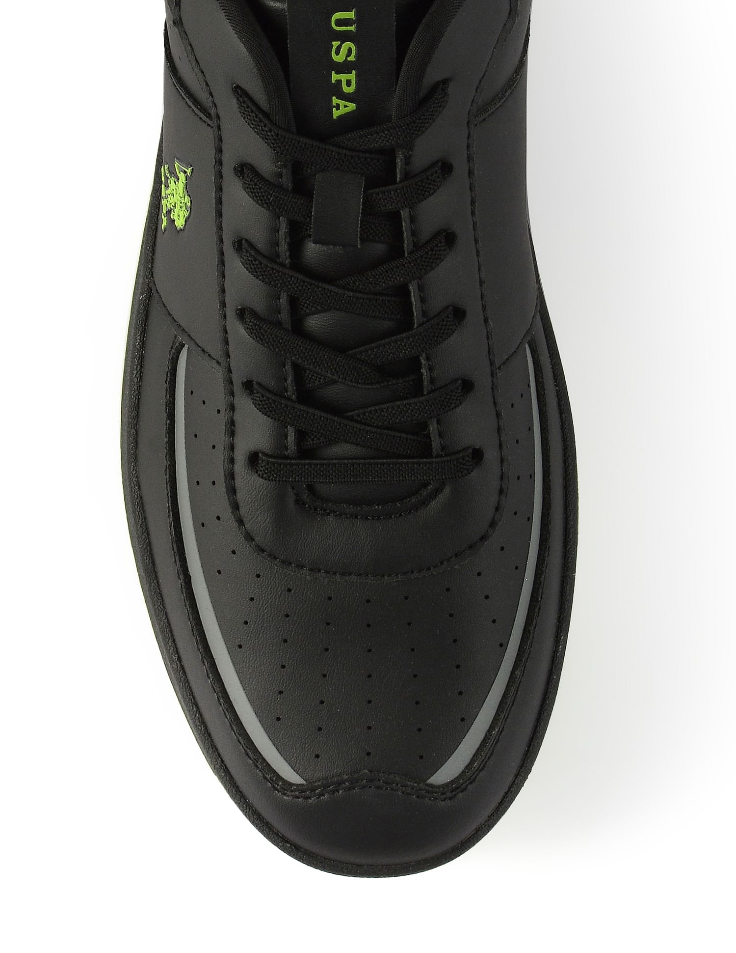 Men Solid Perforated Waylen Sneakers Black - U.S. Polo Assn. India | Large