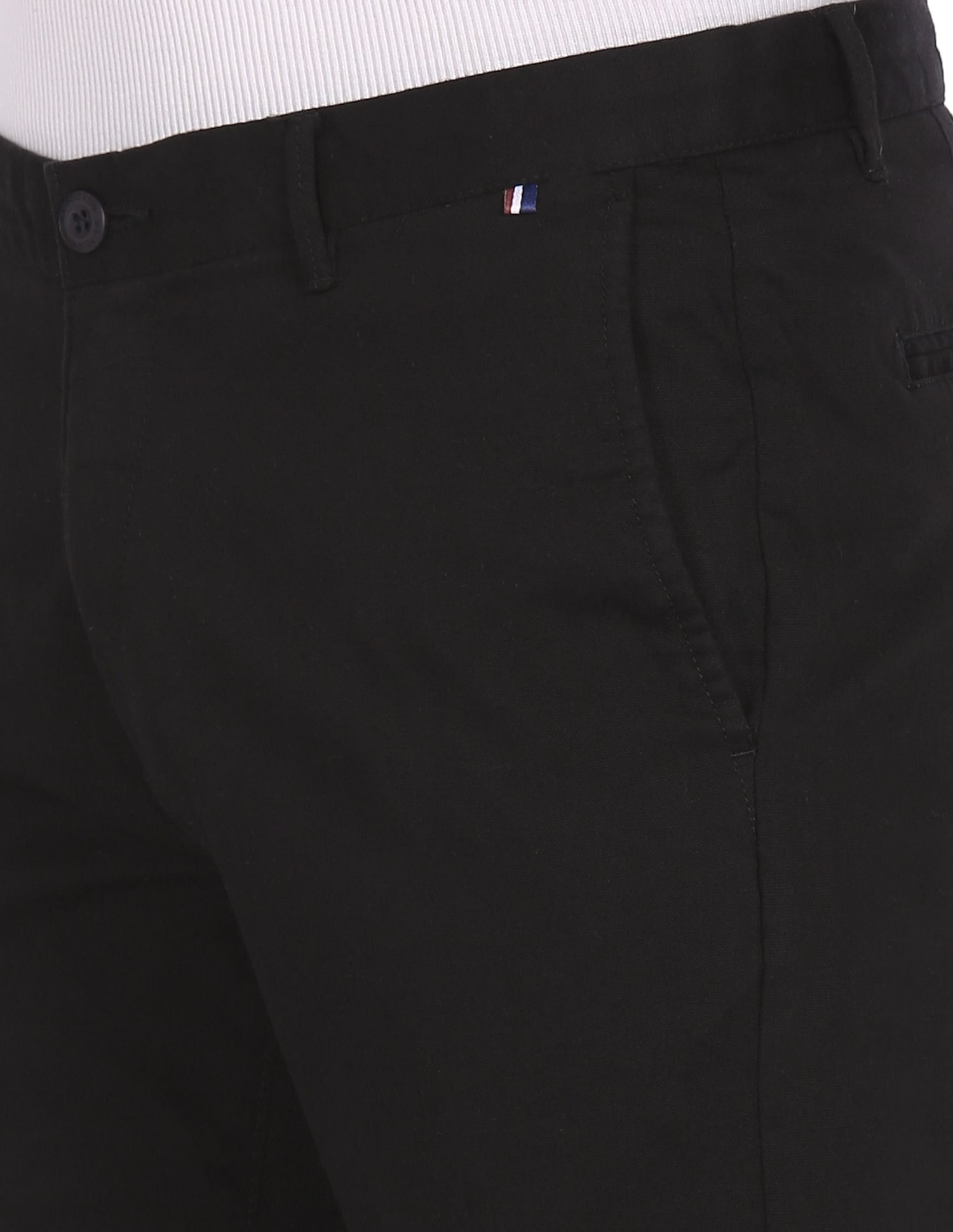 Men Black Austin Trim Fit Solid Casual Trousers Black - U.S. POLO ASSN. | Large