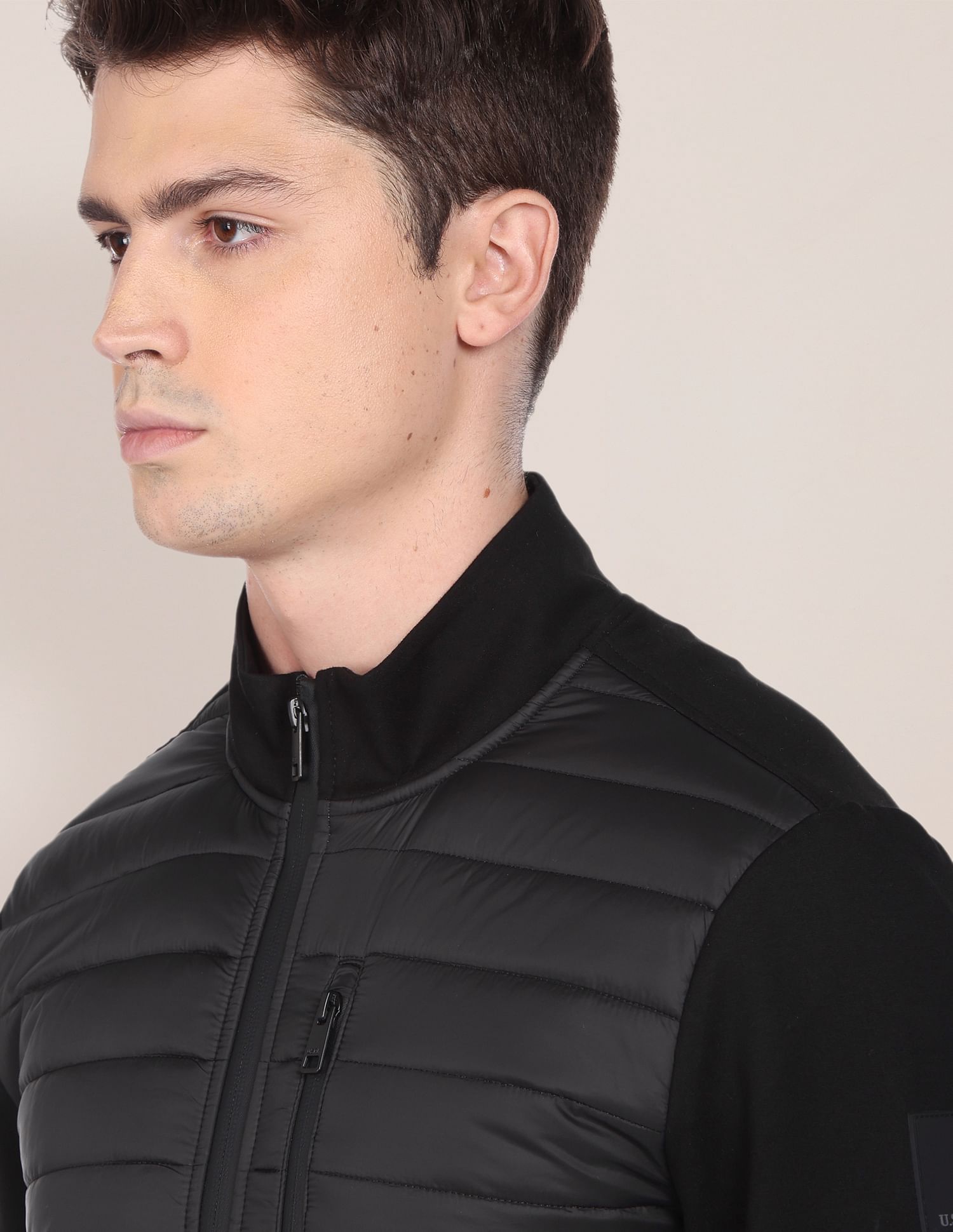 Men Black High Neck Panelled Jacket Black - U.S. Polo Assn. India | Large