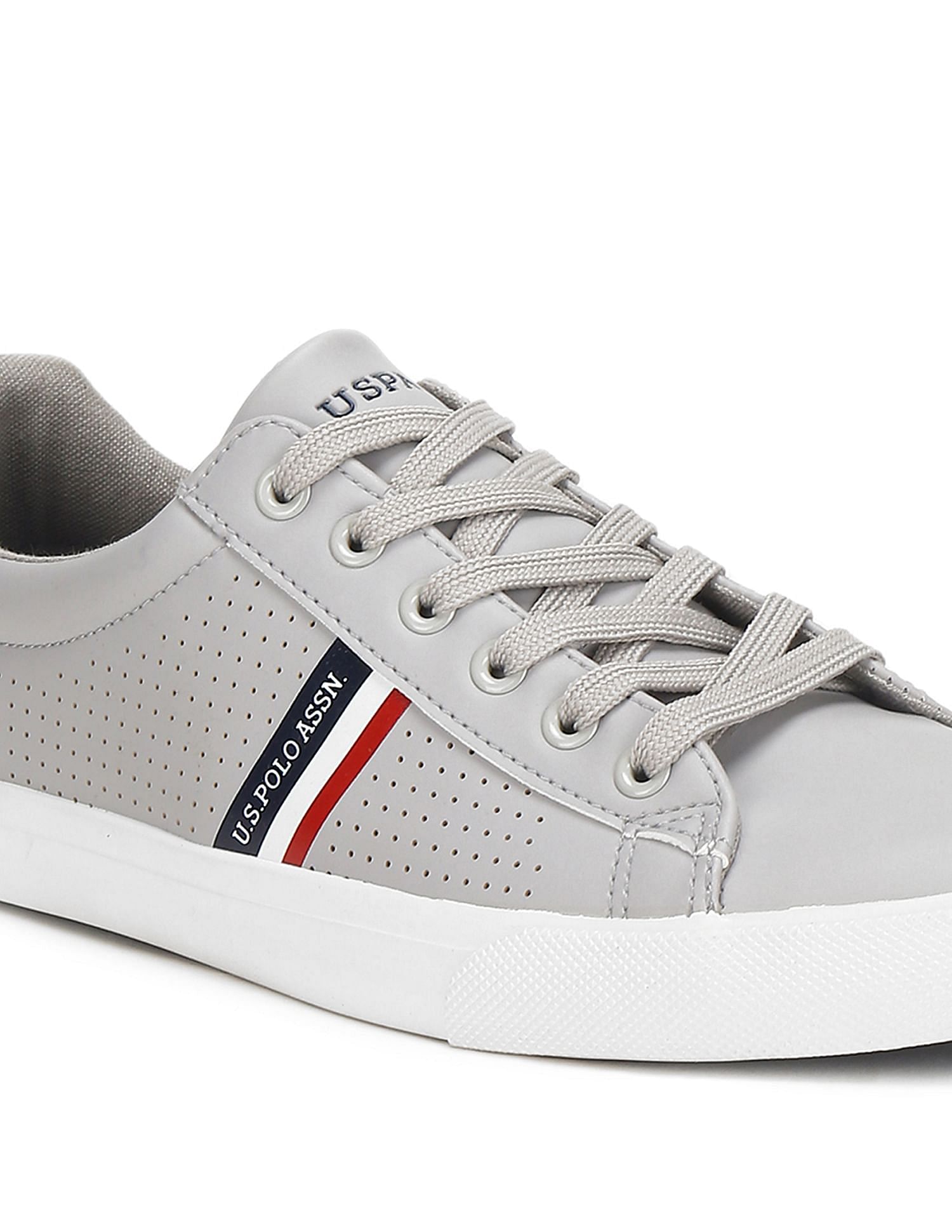 Men Perforated Lace Up Capron Sneakers Grey - U.S. Polo Assn. India | Large