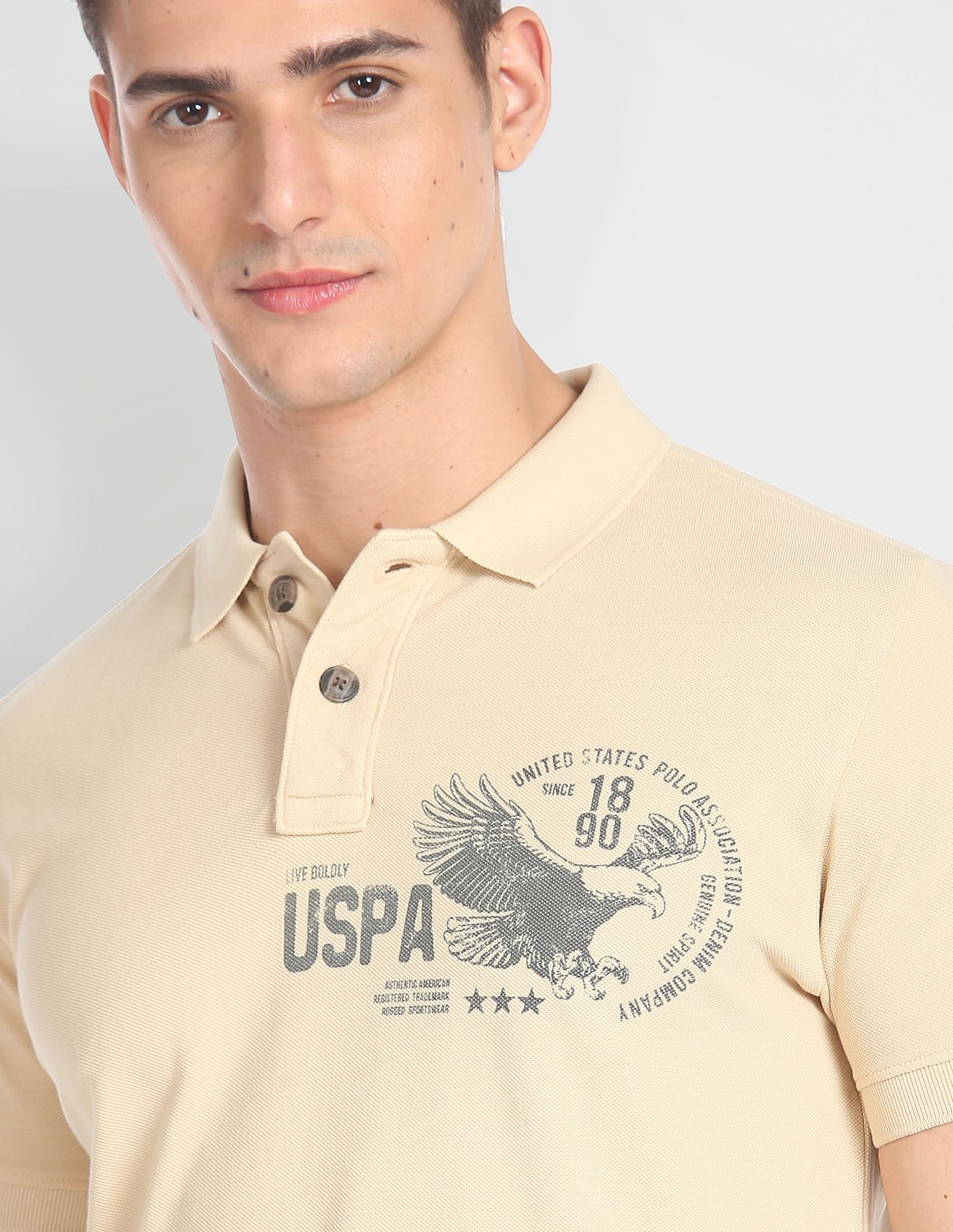 Brand Print Pique Polo Shirt Peach - U.S. POLO ASSN. | Large