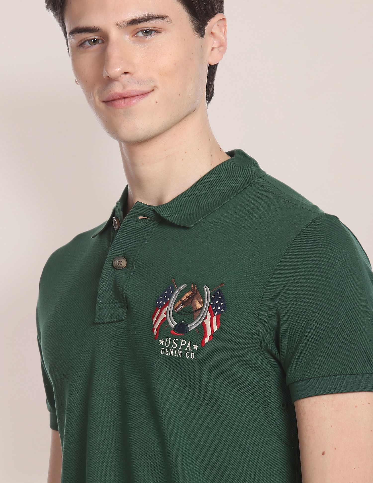 Cotton Solid Polo Shirt Dark Green - U.S. POLO ASSN. | Large
