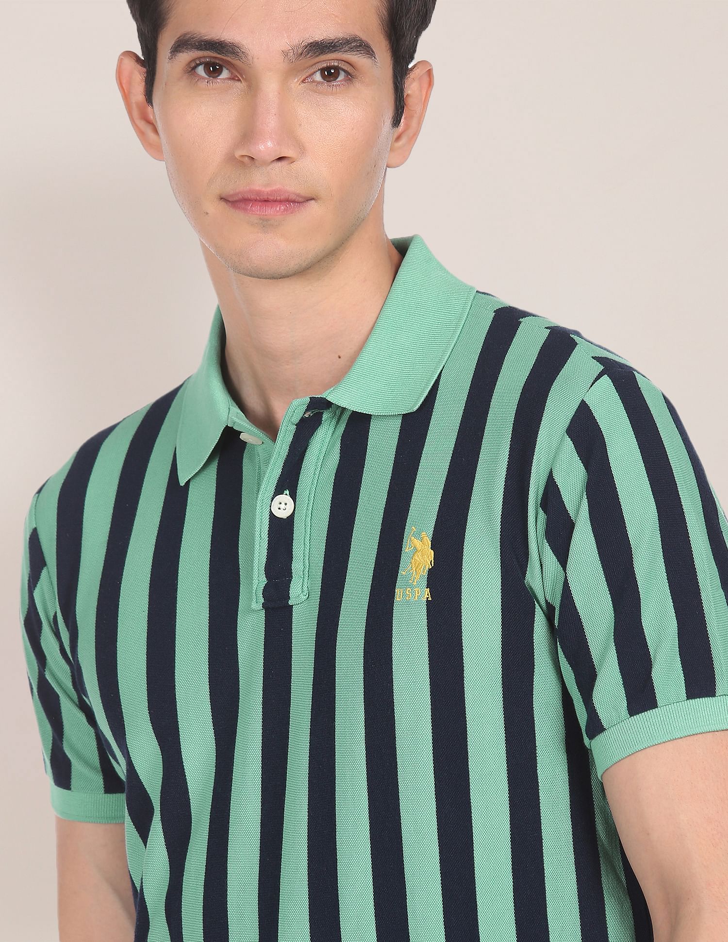 Pique Striped Polo Shirt Light Green - U.S. Polo Assn. India | Large
